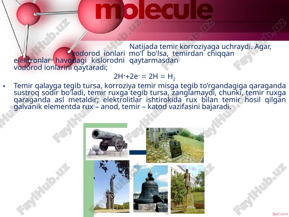 qutbga joylab elektroliz o'tkaziladi, bu jarayon anodirlash deyiladi. foydalanilgan adabiyotlar 1.yu.t.toshpo'latov, sh.ye.ishoqov. anorganik kimyo. toshkent. «o'qituvchi». 1992 y. 2.n.a.parpiyev, h.r.rahimov, a.g.muftaxov. anorganik kimyo nazariy asoslari. toshkent. «o'zbekiston». 2000 y. 3.q.ahmerov, a.jalilov, r.sayfutdinov umumiy va anorganik kimyo. toshkent. «o'zbekiston» 2003 y. image2.jpeg image3.jpeg image4.jpeg image5.jpeg image6.png image7.jpeg image8.jpeg image9.jpeg image10.jpeg image1.jpeg /docprops/thumbnail.jpeg