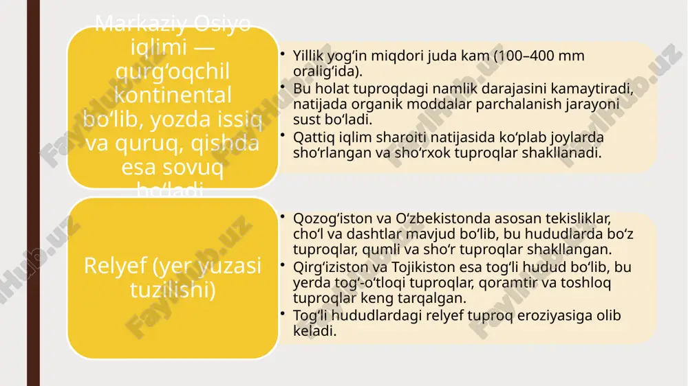 ishlatish va parvarish qilish orqali, hatto kam unumdor joylarda ham yaxshi hosil olish mumkin. shu boisdan markaziy osiyoda agrotexnik yondashuvlar, ilmiy asoslangan dehqonchilik usullarini qo‘llash muhim ahamiyatga ega. image1.jpeg image2.jpeg image3.jpeg /docprops/thumbnail.jpeg