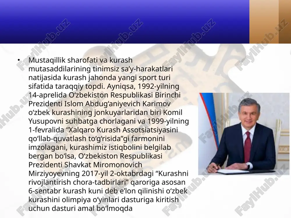 hi o‘rin egallaydi. umumiy tayrgarlik organizm funksional imkoniyatlarining ma’lum bir poydevorini hamda harakat malakasi va ko‘nikmalari zahirasini yaratadi. masalan, mashg‘ulotning boshlang‘ich bosqichlarida akrobatika mashqlarini yaxshi o‘zlashtirib kurashchilar murakkab texnik-taktik harakatlarni muvafaqqiyatli egallaydilar. sportchi yoshi, tayyorgarlik darajasi, shuningdek alohida xususitlariga qarab, bu nisbat boshqacha bo‘lishi mumkin. sportchining umumiy va maxsus tayyorgarligi nisbatlari o‘lchamini aniqlashda nafaqat uning tayyorgarlik darajasini, balki alohida xususiyatlari: bellashuvni olib borish usuli, harakat malakalarini o‘zlashtirishi, mashg‘ulot yuklamasiga bardosh bera olishi va boshqalarni hisobga olish lozim. kurash mashg‘ulotining bu tamoyili mashg‘ulot jarayonini butun yil davomida tashkil etishga qaratilgan bo‘lib, unda mashqlanganlikning uzluksiz rivojlanishini ta’minlaydigan optimal yuklamalar hamda dam olish rejalashtiriladi. butun yillik mashg‘ulotni tuzish uchun quyidagi mashqlanganlik holatini rivojlantirish qonuniyatlariga amal qilish zurur: 1. agar kurashchining jismoniy texnik-taktik va ruhiy tayyorgarligida ma’lum darajada etishishdan iborat bo‘lgan umumiy mashqlanganlik darajasi oshib borsa, yuqori natijalarga erishish mumkin bo‘ladi. 2. yangi shug‘ullanayotgan sportchilarda mashqlanganligining ayrim tomonlari darajasining oshishi yana yuqori natijalarga etaklaydi, …