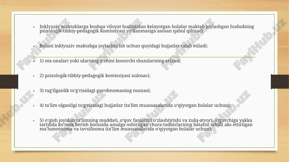 jriba umumtaʼlim maktablariga koʻchirildi bmt ma’lumotlariga ko‘ra taxminan 450 mln. insonda psixik va jismoniy rivojlanishda buzilishlar mavjudligi aniqlangan. bu yer yuzidagi aholining 1/10 qismini tashkil qiladi. bundaylar qatoriga: eshitish sezgisida buzilishlari mavjud insonlar (kar, zaif eshituvchi, orttirilgan kar insonlar); nutqida og‘ir buzilishlar mavjud insonlar (logopatlar); intellektual rivojlanishida og‘ir buzilishlar mavjud insonlar (aqli zaif insonlar); psixik rivojlanishida kompleksli buzilishlar kuzatiluvchilar (ko‘r hamda kar-soqov insonlar, ko‘r hamda aqli zaif insonlar va boshqalar); tayanch apparat tizimida kasalliklari mavjud; psixopat xulqli insonlar kiradi. bundan tashqari shunday qatlami borki, ular o’rta ta’lim, maktabgacha ta’lim muassasalariga boradilar. salbiy ijtimoiy omillar va ayniqsa shaxslararo munosabatlar ta’sirida diskomfort holatini boshdan kechiradilar, ushbu holat ularning ulg‘ayishi bilan oshib boradi. keyinchalik psixojarohatlovchi ta’sirga ega bo‘ladi. shunga muvofiq, bunday insonlarga jamiyatda moslashishi uchun alohida yordam kerak bo‘ladi. imkoniyati cheklangan (nogiron) - bu shaxsiy ehtiyojlarini va ijtimoiy hayot yetishmovchiliklarini qisman yoki to‘liq o‘zi mustaqil ta’minlay olmaydigan istalgan shaxs. nogironlik qabul qilingan tasnifnomaga …