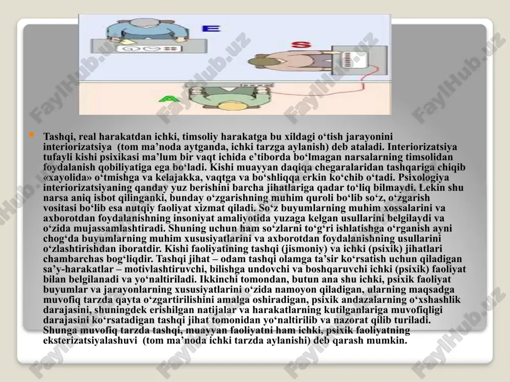 kirish tirik mavjudotlarning atrofdagi olam bilan hayotiy ahamiyatga ega bo`lgan bog`lanishlarni ta`minlaydigan faoliyati ularga xos yalpi xususiyat hisoblanadi. jonli mavjudotni muayyan tarzda va muayyan yo`nalishda harakat qilishga undaydigan ehtiyojlar uning faolligi manbai bo`lib hisoblanadi. ehtiyoj - jonli mavjudotning hayot kechirishining anik shart - sharoitlariga uning karamligini ifoda etuvchi va bu shart sharoitlarga nisbatan uning faolligini vujudga keltiruvchi holatidir. kishining faolligi ham ehtiyojlarning qondirilishi jarayonida nomoyon bo`ladi. odamning faolligi shakllari bilan hayvonning hatti harakatlari faolligi o`rtasidagi tafovutlar mavjud. hayvonlar ehtiyojining qondirilishi jarayoni ularning muhitga yaxshiroq moslashuvini ta`minlaydi. odamning faolligi va faollikning manbai bo`lgan insoniy ehtiyojlar tamomila boshqacha manzara kasb etadi. kishining ehtiyoji tarbiya jarayonida, ya`ni kishilar madaniyati olami bilan munosabatga kirishish jarayonida shakllanadi. tabiatdan olinadigan buyum shunchaki oddiy ulja, ya`ni faqat biologik ma`noga ega ovqat tarzidagi buyum bo`lmay qoladi. odam qurollar yordamida buyumni tarixiy taraqqiyot mahsuli bo`lgan o`z ehtiyojlariga moslashtirgan holda tubdan o`zgartirishga qodirdir. faoliyat va uning maqsadlari haqida tushuncha agar …