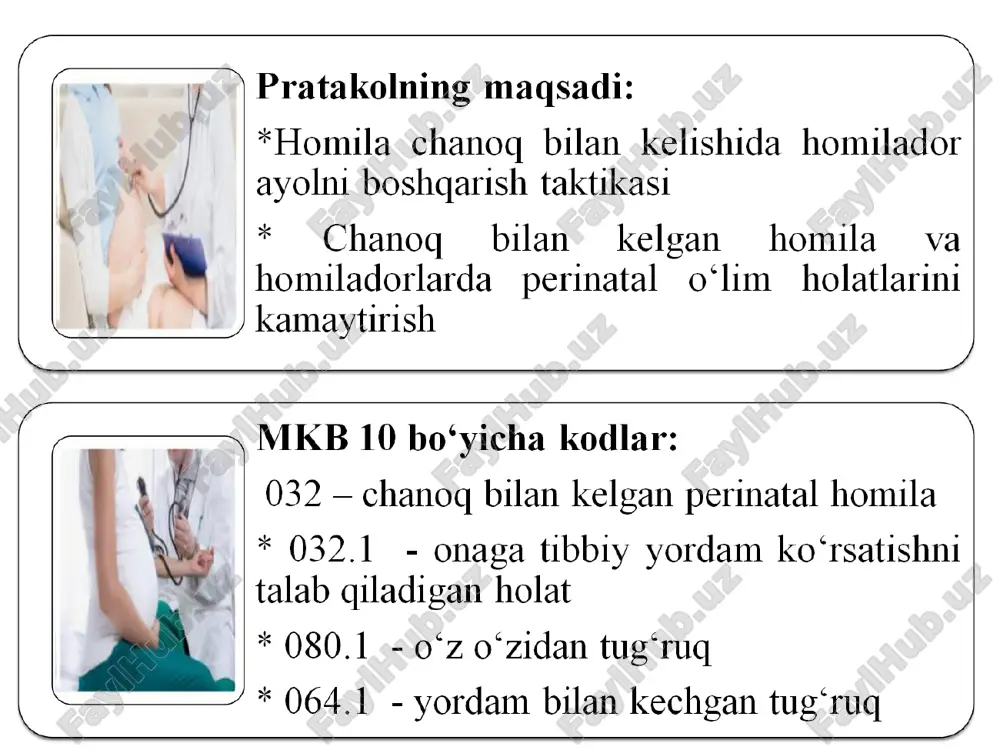 iga burishning imkoni boʻlmasa, vena ichiga tokolitiklar yuborish zarur (yurak kasalliklari va tireotoksikozda qoʻllash man etiladi). puls daqiqasiga 140 tadan oshsa, infuziyani toʻxtatish zarur. homilaning chanoq bilan kelishida vaginal tugʻruqlar va elektiv kesarcha kesishga koʻrsatmalar. pokazaniya k vaginalnim rodam pokazaniya k elektivnomu kesarevo secheniyu chisto yagodichnoe ili smeshannoe yagodichnoe predlejanie nojnie predlejaniya otsutstvie pererazgibaniya golovki ploda pererazgibanie golovki ploda otsutstvie anomaliy taza materi nalichie anomaliy taza materi otsutstvie sorp ili makrosomii ploda (ves ploda ot 2500 do 4000 gr) nalichie sorp ili makrosomii ploda (ves ploda menee 2500 gr ili bolee 4000 gr) otsutstvie predlejaniya petel pupovini nalichie predlejaniya petel pupovini otsutstvie anomaliy ploda, pri kotorix vaginalnie rodi nedopustimi (naprimer, gidrotsefaliya) nalichie anomaliy ploda, pri kotorix vaginalnie rodi nevozmojni (naprimer, gidrotsefaliya) vaginal tugʻruqqa koʻrsatma elektiv kesarcha kesishga koʻrsatma toʻliq dumba bilan yoki dumba bilan aralash kelish oyoq bilan kelish boshning haddan ortiq yozilishi mavjud emas boshning haddan ortiq yozilishi ona …