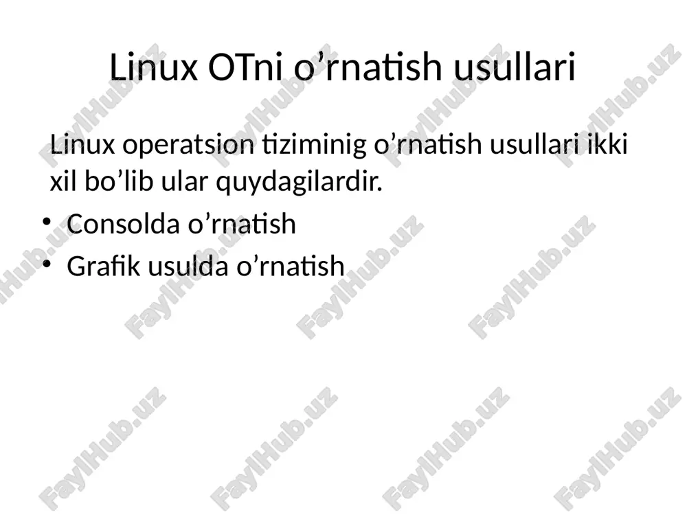 so’ng foydalanuvchi uchun login va parol kiritiladi. enter bosilgandan so’ng ot ni yuklashga ruxsat so’raladi. ot ni yuklash bir necha daqiqa davom etadi. ubuntuni yuklashda ot internetga ulanishga harakat qiladi internet ulanmagam bo’lsa ko’rsatilgan tugma bosiladi. ot ni yuklash tugagandan so’ng dastur qayta yuklanishga ruxsat so’raydi. linux mint ot ni o’rnatilishi ekranda linux mint dasturini tezkor xotiraga yuklash ya’ni live cd turini tanlashimiz kerak. boshqa distributivelardan farqli ravishda linux mintni tezkor xotiraga yuklamasdan oldin ya’ni live cd ni yuklamasdan kompyuterning hddga o’rnatib bo’lmaydi. linux mint ot ning ishchi stolidan install linux mint yorlig’i ikki marta bosiladi va o’rnatish jarayoni boshlanadi. ot ni o’rnatish jarayoni boshlangandan so’ng ot birinchi bo’lib foydalanuvchi tilini tanlashimizni so’raydi. kerakli til tanlangandan so’ng quyida ko’rsatilgan tugmani bosamiz. linux mint operatsion tizimini o’rnatish uchun operatsion tizimga doimiy xotiradan eng kamida 5.6 gb joy kerak bo’ladi. linux ot ning barcha distributivelari o’rntishdan oldin ushbu talabni ko’rib chiqadi va …