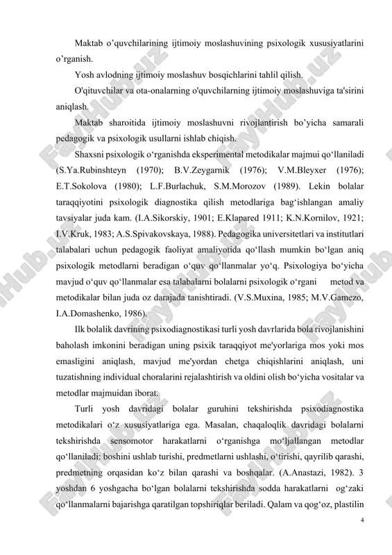rtacha ko‘rsatkichi qanchalik mosligiga e'tibor beriladi. ko‘pincha bu tadqiqotlar bolalar motor harakat rivojlanishidagi kechikishlarni aniqlashga qaratilgan bo‘ladi. harakat rivojlanishida kechikish mavjudligi keyinchalik bolaning barcha psixik taraqqiyotida kechikish sodir bo‘lishining ob'ektiv zamini sifatida qaralishi kerak. shu bilan birga, erta yurgan bola o‘z tengdoshlarini barcha tomondan qoldirib ketadi, deb faraz qilish ham xatodir. bola hayotining dastlabki ikki yilidagi umumiy jismoniy taraqqiyot bolaning keyingi aqliy taraqqiyotini belgilamaydi (p.h.mussen, 1987). bolaning sensomotor sohada rivojlanish darajasi haqida uning atrofidagi turli predmetlar, jumladan, o‘yinchoqlar bilan harakat qilish xususiyatlari darak berib turadi. o‘yinchoqdan diagnostik qurol sifatida foydalanish uning tevarak-atrofidagi hodisalarni bilishga intilishi va faollik darajasi hamda predmetlardan foydalanishda amaliy ko‘nikmalarning mavjudligini aniqlash imkonini beradi. kattaroq bolalarni tekshirishda konkret psixologik metodikalardan foydalanish mumkin. chunki xuddi shu davrdan boshlab, so‘zli topshiriqlarni bajarish bo‘yicha yo‘l-yo‘riqlarni tushuna boshlaydi, unda zarur shaxsiy sifatlar shakllangan, bilishga qiziqish rivojlangan, u kattalar bilan birga eksperimental psixologik tadqiqotlarda nisbatan uzoqroq ishtirok etish holatida bo‘ladi. segen doskasi …