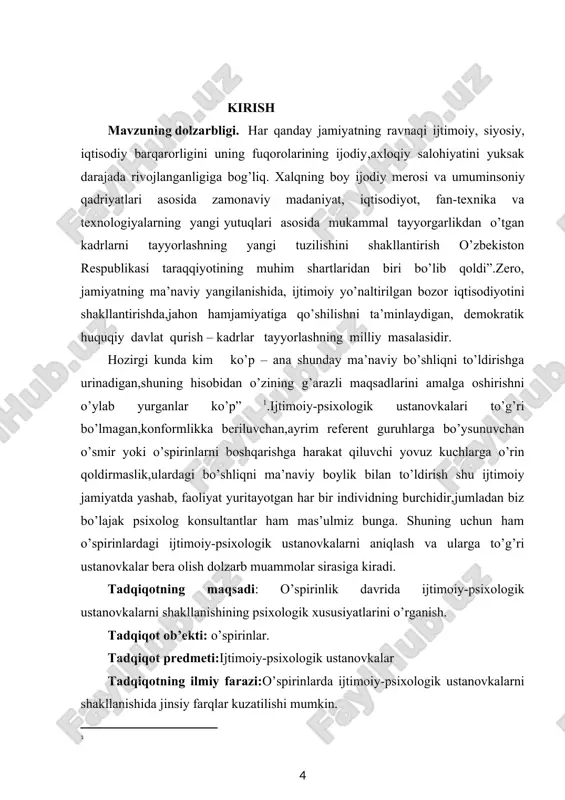 korreksiyalash ancha onson kechadi. bu davirdagi to’g’ri psixodiagnoz va korreksiya qo’rquv, hissiy buzulishlarni hech qanday oqibatlarsiz yoqotish imkonini beradi. shuning uchun o’z vaqtida mutaxassis bilan bog’lanish va boladagi fobiyalarni yengish choralarini ko’rish juda muhumdir. mavzuning dolzarbligi.hozirgi shiddat bilan rivojlanish kuzatilayotgan zamonda nafaqat texnika, balki inson ongi ham o’ta tezlik ila rivojlanib kundan kunga unda yangi g’oyalar, fikr va faktlar kelib chiqmoqda. qo'rquv-bu odam ko'rsatadigan eng kuchli tuyg'udir. fobiyalar (qo’rquvlar) insonni hissiy stressga olib keladi, kuch va irodani yo'qotadi. biror kishi qo'rquvga qarshi tura olmaydi. qo'rquv namoyon bo'lganda, odam miyasining ko'plab funktsiyalarini o'chiradi. qo'rquv uni tom ma'noda falaj qiladi va qo'rquv namoyon bo'lgan paytda odam yomon o'ylaydi. bolalar, shuningdek, turli xil qo'rquvlarni boshdan kechirishadi, bolalar ko’p hollarda qorong'ilikdan, baland tovushlardan, balandlikdan, samolyotda uchishadi qo’rqishadi. bolalik qo'rquvi agar bolaga kerakli va to’g’ri psixologik korreksiya qilinmasa, bola bilan umr bo'yi qolishi mumkin. xx asrga kelib, boalalr o’rtasidagi fobiyalarni tadqiq qilish va o‘rganishga m. …