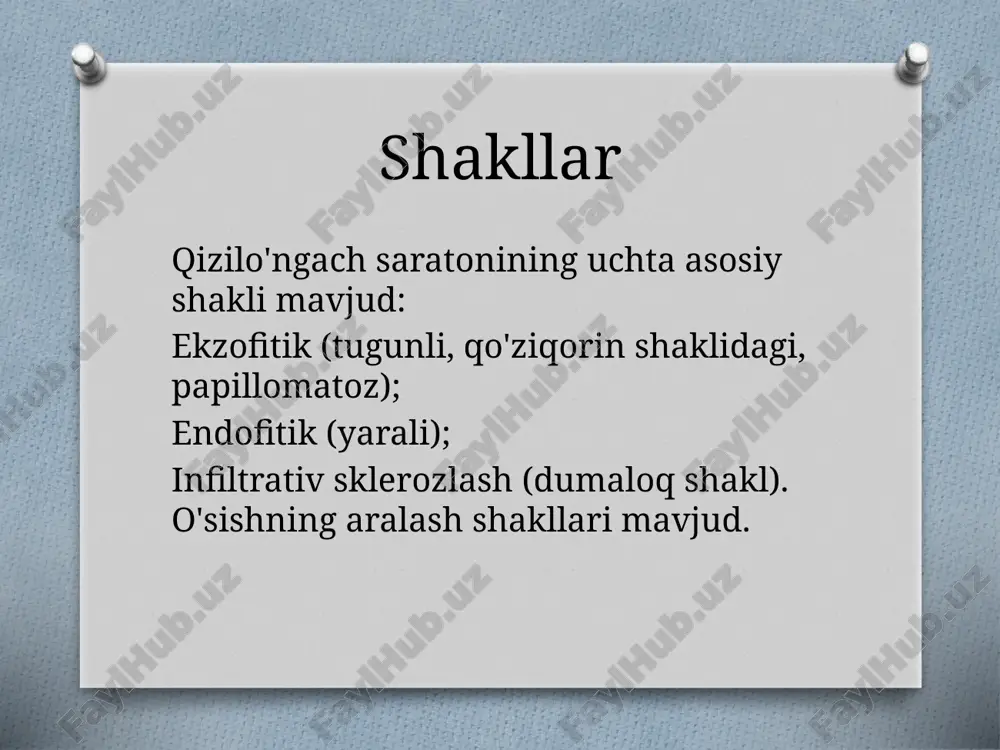 sh darajalari 0 - disfagiya yo'q i - qattiq ovqatni yutish qiyinligi ii - faqat suyuqlikni yutish qobiliyati iii - suyuqlikni yutishda qiyinchilik iv - to'liq disfagiya diagnostika qizilo'ngachni bariy suspenziyasiga qarama-qarshi qo'yish bilan rentgenologik tekshiruv o'simtani, uning lokalizatsiyasini, shikastlanishning uzunligini va qizilo'ngachning torayish darajasini, o'pka va plevra bo'shliqlarida o'zgarishlarni aniqlaydi. saraton kasalligining xarakterli belgilari plomba nuqsoni, uning "korroziyali" konturlari, lümenning torayishi, qizilo'ngach devorlarining qattiqligi, o'simta yaqinidagi shilliq qavatlarning sinishi va qizilo'ngachning prestenotik kengayishi. diagnostika qizilo'ngach saratoniga shubha qilingan barcha hollarda ezofagoskopiya ko'rsatiladi. saratonning boshlang'ich shakllari zich oqish yoki polip kabi ko'rinishi mumkin. katta o'lchamdagi ekzofitik o'smalar bilan kulrang qoplama bilan qoplangan bo'lakli massa ko'rinadi. o'simta yuzasiga tegilganda osongina qon ketadi. lechenie ta'sirlangan qizilo'ngachni jarrohlik yo'li bilan olib tashlash saraton kasalligini davolashning eng radikal usuli hisoblanadi. jarrohlik uchun ko'rsatmalar o'simtaning darajasi va lokalizatsiyasiga, bemorning yoshi va umumiy holatiga bog'liq. operatsiya uzoq metastazlar, takroriy nervlarning parezlari, traxeya yoki bronxlarga o'simta invaziyasi, …