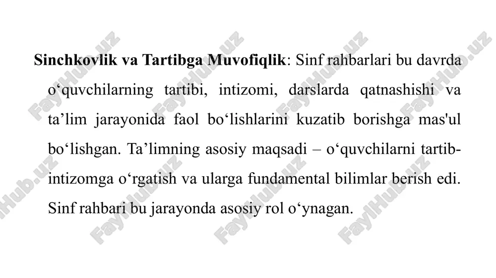 ini o‘rgatish. pedagogik liderlik va mentorlik faoliyati bir-biri bilan bog‘liq bo‘lib, o‘qituvchi shu ikki rolni birgalikda olib borish orqali o‘quvchilarni har tomonlama rivojlantiradi va ularni jamiyatning faol, ongli va mas'uliyatli a'zolari sifatida tarbiyalaydi. nazorat savollar. 1. mentorlik faoliyatidarajasini aniqlash usullari. 2.sinf rahbari va kommunikatsiya mahoratning birligi. 3. axloqiy tarbiya: to‘g‘ri va noto‘g‘ri tushunchalar tahlili /docprops/thumbnail.jpeg