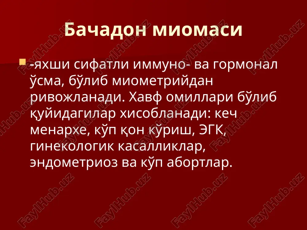 bachadon miomasi. endometrioz. klinikasi. tashxis. davolash. - Page 4