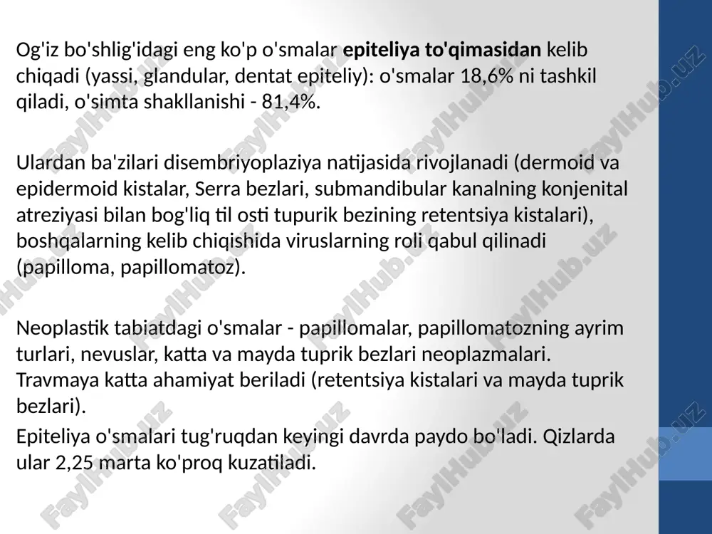 . shish submandibular va til osti tuprik bezlarida joylashganda, shish bez bilan birga olib tashlanadi. tomoq, yonoq, lablar, tilda joylashgan o'smalar ta'sirlanmagan to'qimalarda eksiziya qilinadi. parotid tuprik bezidagi operatsiyaning o'ziga xos xususiyati bezning qalinligida yuz asabining dallanishi bilan bog'liq. jarrohlikning tabiati va hajmi o'smaning o'lchamiga va joylashishiga bog'liq. barcha holatlarda, o'simtani qo'shni glandular to'qimalar bilan rezektsiya qilish kerak. shish bezning pastki qutbida joylashgan bo'lsa, ushbu bo'limni rezektsiya qilish qo'llaniladi. agar o'sma o'rta qismni egallab, yuz nervlari shoxlari ustidagi bezda yotsa, yuz nervlari shoxlari tekisligida bezning subtotal rezektsiyasi ko'rsatilgan. fasiyal asab shoxlarini saqlab qolish bilan parotidektomiya bezning katta qismi zararlanishi va o'smaning qaytalanishi bilan, shuningdek faringeal bezning shishi bilan amalga oshiriladi. bezga kirish ikki usul bilan amalga oshiriladi - kovtunovich va redon. birinchi holda operatsiya yuz asabining periferik qismi (o'rta shox), ikkinchidan - markaziy magistral ta'siridan boshlanadi. shishning qaytalanishi mumkin va ko'pincha o'smaning enukleatsiyasidan so'ng paydo bo'ladi, bu, ehtimol, pleomorfik adenoma …