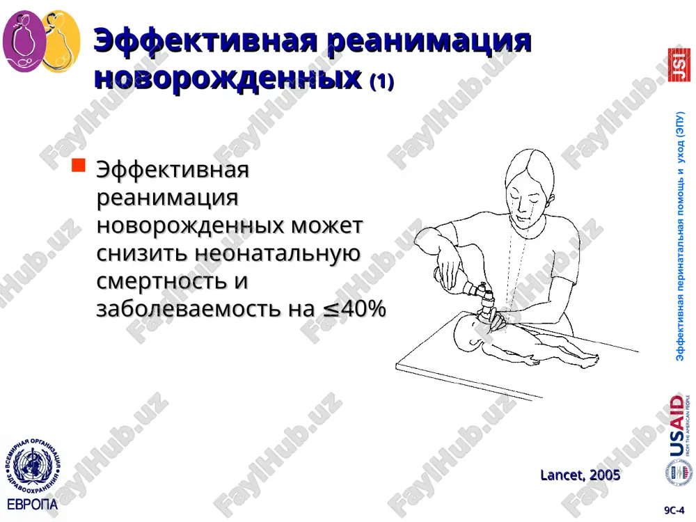om i maskoy v techenie 30 sekund european resuscitation council , 2005 * dopolnitelniy kislorod na lyubom etape esli soxranyaetsya stoykiy tsianoz dixanie otsutstvuet, ili neregulyarnoe dixanie, ili stonushiy vidox, ili chss 100 v minutu * dopolnitelniy kislorod na lyubom etape esli soxranyaetsya stoykiy tsianoz * 9c-* effektivnaya perinatalnaya pomosh i uxod (epu) esli posle provedeniya etix shagov reanimatsii u rebenka adekvatnoe dixanie i chss >100 v minutu, ostavte rebenka s materyu obespechit teplovuyu zashitu rebenka: kontakt «koja k koje» prokontroliruyte temperaturu tela novorojdennogo cherez 15 minut posle rojdeniya pomoch materi nachat grudnoe vskarmlivanie kak tolko rebenok proyavit priznaki gotovnosti regulyarno otsenivat sostoyanie rebenka kontroliruyte chastotu dixaniy kajdie 15 minut proveryayte, net li stonushego vidoxa proveryayte, net li virajennogo vtyajeniya mejrebernix promejutkov ne ostavlyayte rebenka i mat odnix who 2006 who, 2006 9c-* effektivnaya perinatalnaya pomosh i uxod (epu) cherez 1 minutu posle rojdeniya (2) net dixaniya, ili neregulyarnoe dixanie …