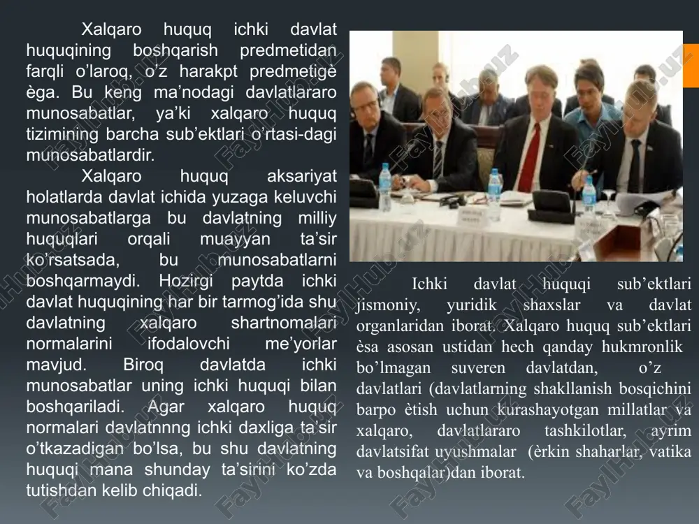 in etilayotgan ishlar yuzasidan yakka tartibdagi shikoyatlarni ko'rib chiqish jarayonini ko'zda tutsa, ikkinchisi, 1989-yiida o ‘lim jazosini bekor qilishga yo‘naltirilgan. iqtisodiy, ijtimoiy va madaniy huquqlar to'g'risidagi xalqaro pakt ishtirokchilari, unda tan olingan huquqlarni asta sekin,tomaligicha amalga oshirishni ta’minlovchi chora-tadbirlarni qabul qilishga majburdirlar. ular shunday huquqlarki, adolatli va qulay mehnat sharoitini yaratish huquqi, ijtimoiy ta’minot, ish vaqtini oqilona chegaralash kabi huquqlarni o‘z ichiga oladi. 1986-yilning mayida ttk tomonidan 1987-yilda o‘z faoliyatini boshlagan iqtisodiy, ijtimoiy va madaniy huquq bo‘yicha qo'mita tashkil etilgan. ikkala pakt ham 1976-yiida kuchga kirgan. ushbu kelishuvda unga imzo qo'ygan davlatlar uchun ularda belgilab qo'yilgan huquq va erkinliklarga o‘z yurisdiksiyalari ostida bo'igan barcha shaxslarga nisbatan rioya etish va ushbu huquq va erkinliklarni kelgusida ham rag'batlantirish maqsadida xalqaro hamkorlikni rivojlantirish bo'yicha aniq majburiyatlar belgilab qo'yildi. xalqaro huquqning har qanday tarmog’i kabi inson huquqlari bo‘yicha xalqaro huquq ham xalqaro huquqning asosiy tamoyillariga tayanadi: inson huquq va erkinliklarini hurmat qilish, davlatlam ing …
