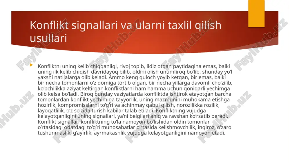 abligini aks ettirishga qodir. aytish joizki, “konflikt tahlili quyidagilar : -vaziyat sabablari va tarixini, shuningdek, joriy hodisalarni tushunish ; -faqat asosiy yoki aniq ko’rinib turgan taraflarni emas, balki konfliktga jalb qilingan barcha ishtirokchi (guruh)larni aniqlash ; -barcha bu ishtirokchi(guruh)larning nuqtai nazarlari va ularning o’zaro munosabatlarini bilish ; -konflikt negizida yotgan omillar va tendentsiyalarni aniqlash ; -muvafaqqiyatsizliklar va yutuqlardan tegishli xulosa va saboqlar chiqarish uchun zarurdir. konflikt tahlili bu bir martalik tadbir emas, u o’zgaruvchan omillar, dinamika va sharoitlarga harakatlarni moslashtirishga yordam qiluvchi doimiy jarayon bo’lib qolishi kerak.». ijtimoiy-tarixiy jarayon ijtimoiy-tarixiy jarayonni bunday tushunish ba’zilar tomonidan jiddiy asoslantirilgan e’tirozlarga sabab bo’ladi. marks ijodiy merosini o’rganuvchi ba’zi tadqiqotchilar shu narsaga e’tibor beradilarki, bu ma’nodagi sinfiy konfliktga uning turli xil hatti-harakat shakllarini nazariy tahlil etmasdan qaralgan. ba’zi olimlar esa, uning ta’limotida sinflar o’rtasidagi iqtisodiy munosabatlarni mutlaqlashtirishni ko’rganlar. m.veber esa konfliktlarning paydo bo’lishini faqat kambag’allik va boylik tafovutlariga bog’liq deb hisoblamaydi. u notenglik xususiyatiga …