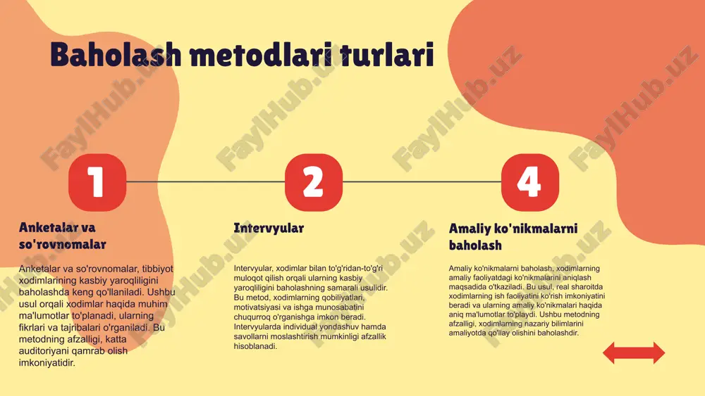 irish afzalliklar o'qitish va tajribani birlashtirish, mutaxassislikni chuqurroq o'zlashtirishga yordam beradi. bu jarayon, nazariy bilimlarni amaliy ko'nikmalar bilan birlashtirish orqali tibbiy xodimlarning kasbiy yaroqliligini oshiradi. shuningdek, o'qitish jarayonida tajriba orttirish, yangiliklarni tezda o'zlashtirish imkonini beradi. masalan, amaliy mashg'ulotlar orqali o'quvchilar o'z bilimlarini real hayotda qo'llash imkoniyatiga ega bo'lishadi. tajriba olish imkoniyatlari o'qitish jarayonida tajriba olish imkoniyatlari amaliy mashg'ulotlar, stajirovkalar va klinik amaliyotlar orqali ta'minlanadi. bu holat, o'quvchilarga real hayotdagi vaziyatlarda o'z bilimlarini sinab ko'rish va muammolarni hal qilish ko'nikmalarini rivojlantirish imkonini beradi. kasbiy yaroqlilikni oshirish o'qitish va amaliy tajriba, mutaxassislarning kasbiy yaroqliligini oshirishda muhim ahamiyatga ega. o'z bilimlarini amaliyotda qo'llash orqali, tibbiy xodimlar o'zlarining professional ko'nikmalarini yanada mustahkamlashadi va bemorlar bilan muloqotda ishonchli bo'lishadi. 1 2 4 o'qitish strategiyalari o'qitish strategiyalari ta'lim jarayonini takomillashtirishga qaratilgan uslublar va yondashuvlardir. ular o'quvchilarni faol ishtirok etishga, bilim va ko'nikmalarni samarali o'zlashtirishga yordam beradi. o'qitish strategiyalarining kasbiy yaroqlilikka ta'siri o'quvchilarning o'z-o'zini rivojlantirish imkoniyatlarini oshirishda …