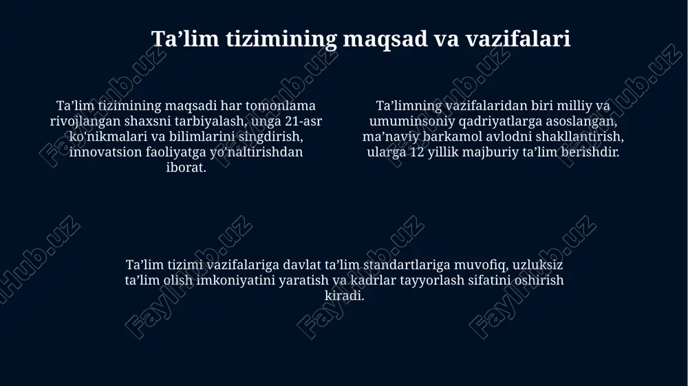 o’zbekiston respublikasi “ta’lim to’g’risidagi qonuni” va ta’lim tizimi turlari - Page 4