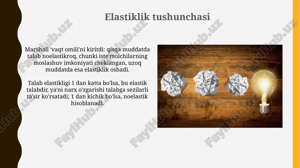 an yaimning oshishiga bog'liq bo'lib, hayot darajasining yaxshilanishini aks ettiradi, masalan, 2-3% o'sish. marshallning tanqidi marshallning qat’iy nazariyasi, klassik va neoklassik g’oyalarni birlashtirgan holda, 19-asr oxiridagi ishchilar sinfini e’tiborsiz qoldirgani uchun tanqid qilingan. bu tengsizlikni saqlab qolishga hissa qo’shgan. marshallning qisman muvozanat tahlili, 1890-yillarda shakllangan iqtisodiy metodologiyasi, umumiy muvozanatni e’tiborsiz qoldirgani uchun tanqid qilingan. uning «ceteris paribus» sharti soddalashtirish, lekin xatarlarni oshiradi. xulosa marshallning qisqa muddatli va uzoq muddatli tahlillari narx va ishlab chiqarish o'zgarishlarining dinamik jarayonini tushunishga qaratilgan bo'lib, bugungi kun iqtisodiyotida ham qo'llaniladi. marshallning firmalar va sanoatlarning tashkiliy tuzilmalariga bo'lgan qiziqishi, sanoat iqtisodiyotining asosiy tamoyillarini shakllantirib, raqobat muhitini tushunish uchun zamin yaratdi. e'tiboringiz uchun rahmat @taqdimot_robot image2.jpg image3.jpg image4.jpg image5.jpg image6.jpg image7.jpg image8.jpg image9.jpg image10.jpg image11.jpg image12.jpg image13.jpg image14.jpg image15.jpg image16.jpg image17.jpg image18.jpg