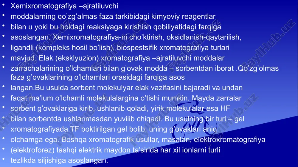 arda qulay. konduktometriya yoki potensiometriya eritmaning elektr o'tkazuvchanligi yoki elektrod potensiali orqali ion miqdori aniqlanadi. natijalarni tahlil qilish ajralgan ionlarning miqdoriy natijalari asosida: ion konsentratsiyasi aniqlanadi (mol/l, mg/l, ppm va h.k.). reaksiya darajasi va reaksiya to‘liqligi baholanadi. tajribaviy xatoliklar va aniqlik darajasi ko‘rib chiqiladi. agar turli namunalar bo‘lsa, taqqoslash amalga oshiriladi. namuna: misol uchun, ca²⁺ ionini aniqlash: cho‘ktirma usulida ca²⁺ + c₂o₄²⁻ → cac₂o₄↓ reaksiya orqali cho‘kma olinadi. cho‘kma tortilib, quritilib massasi aniqlanadi. e’tiboringiz uchun rahmat /docprops/thumbnail.jpeg