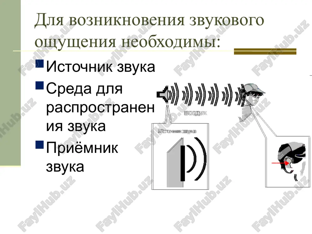 zgovor; 70 db pishushaya mashinka na rasstoyanii 1m; 80 db shum rabotayushego dvigatelya; 90 db tyajyoliy gruzovik na rasstoyanii 5m; 100 db otboyniy molotok; 110 db diskoteka; 120 db rabotayushiy traktor na rasstoyanii 1 m 140 db bolevoy porog. chastota zvuka chastota – eto fizicheskaya velichina chislenno ravnaya otnosheniyu chisla polnix kolebaniy ko vremeni, za kotoroe eti kolebaniya bili soversheni chastota pokazivaet skolko kolebaniy sovershaetsya za edinitsu vremeni period zvukovix kolebaniy period kolebaniy – eto fizicheskaya velichina chislenno ravnaya otnosheniyu vremeni polnix kolebaniy k ix chislu. period pokazivaet za kakoe vremya sovershaetsya odno kolebanie. skorost zvuka – skorost rasprostraneniya zvukovix voln v srede. υ – skorost zvuka λ – dlina volni v – chastota zvuka t – period zvukovix kolebaniy dlina volni – eto rasstoyanie mejdu tochkami volni, koleblyushimisya odinakovo (s raznostyu faz v 2π). λ – dlina volni λ λ diapazon dlin zvukovix voln v razlichnix sredax sreda dlina …