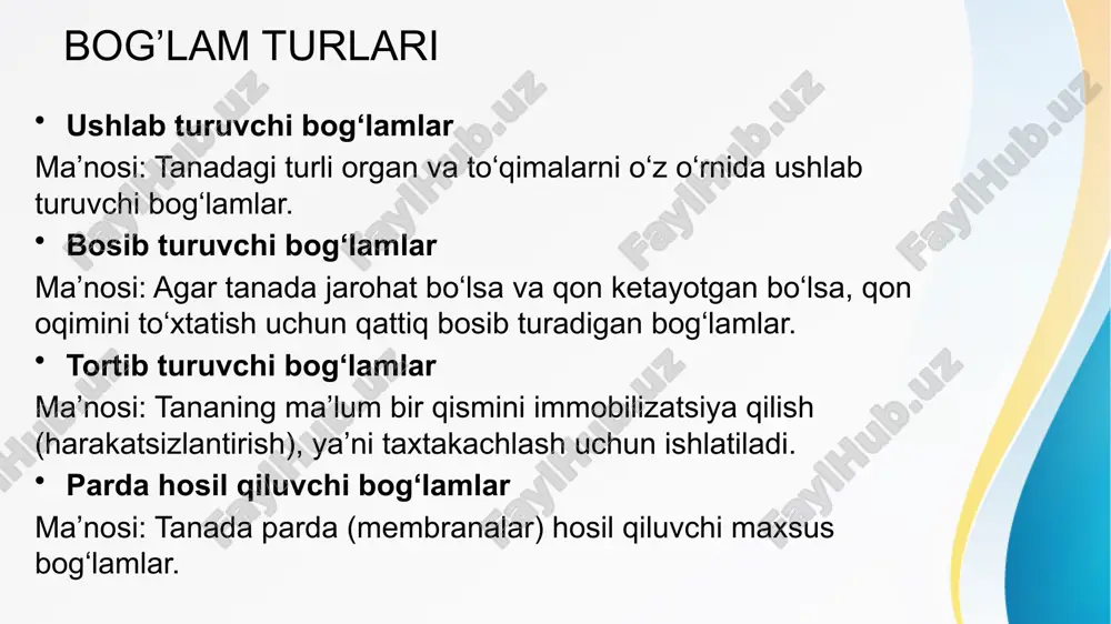 orqa tomonga bint bog’lam bog’lanadi. mahalliy bog’lamlar bosh-bo’yin bog’lamlari oyoq-qo’l bog’lamlari ko’krak, qorin, chanoq soha bog’lamlari bosh-bo’yin bog’lamlari boshni bog‘lash uchun eni 10-12 sm bo‘lgan doka bintlardan foydalaniladi. peshona, chakka va ensa sohalarini bog‘lash uchun sirkulyar va aylanma bog‘lamlar ishlatiladi. katta jarohatlarni (ensa qismini) himoya qilish uchun har xil qalpoqchalar va qaytalanuvchi bog‘lamlar qo‘llaniladi. neoplitan qalpoqchasi gippokrat qalpoqchasi chepes bir/ikki ko’zni bog’lash bo’yinga sirkulyar bog’lam bo’yin va orqaga 8simon bog’lam neopolitan bog’lam neopolitan qalpoqchasi ensa sohasini, bitta quloq, so'rg'ichsimon o’simta sohalarini yopish uchun tavsiya qilinadi. bog'lamni bosh atrofidan sirkulyar bog'lam bilan boshlab, yopiladigan quloq, tomonga asta-sekin bint aylanmalari tushirib boriladi, quloq va so‘rg‘ichsimon o'simta bekiigach, sirkulyar bog'lam bilan tugallanadi. gippokrat qalpoqchasi gippokrat qalpoqchasi murakkab bog‘lam bo‘lib, unda ikki boshli bitta bintdan yoki ikkita bintdan foydalaniladi. ba’zan ikkinchi yordamchini talab qiladi. oldin odatdagidek peshona atrofiga sirkulyar bog‘lam qo‘yib olinadi va 2-3 turdan keyin oldingi va orqa tomonga qaytuvchi tur — aylanma …