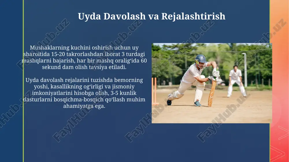 ni kamaytiradi va to'qimalarning regeneratsiyasini tezlashtiradi. davolash jarayonida 0,5-2 vt/sm² intensivlikdagi ultratovush to'lqinlari qo'llanilib, mushaklarning qisqarishini kamaytirish va og'riqni yo'qotishga yordam beradi. e'tiboringiz uchun rahmat @taqdimot_robot image4.jpg image5.jpg image6.jpg image7.jpg image8.jpg image9.jpg image10.jpg image11.jpg image12.jpg image13.jpg image14.jpg image15.jpg image16.jpg image17.jpg image18.jpg image2.png image3.png