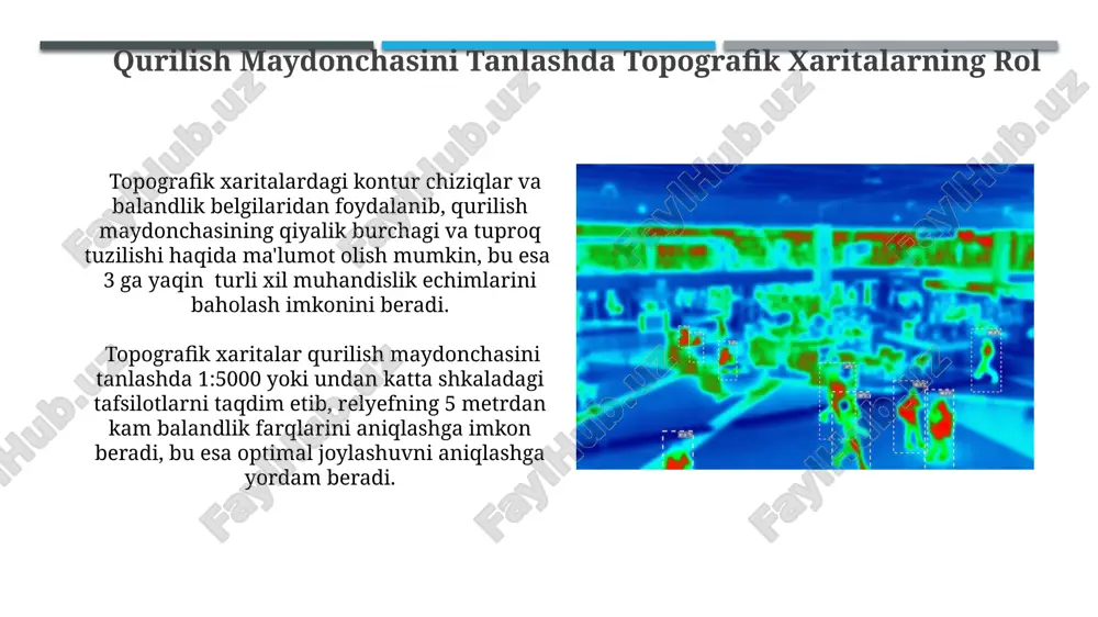 a'minlaydi. xarita ustunlari (profil) orqali relyefning vertikal kesimi aniq tasvirlanadi va bu ma'lumotlar yo'l loyihalash, suv oqimlari va qurilish inshootlarini joylashtirish kabi muhandislik masalalarini hal qilishda juda muhimdir. e'tiboringiz uchun rahmat @taqdimot_robot image1.jpg image2.jpg image3.jpg image4.jpg image5.jpg image6.jpg image7.jpg image8.jpg image9.jpg image10.jpg image11.jpg image12.jpg