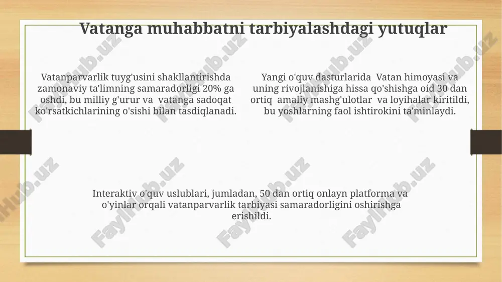 ga kamaydi, bu esa samarali ta'lim strategiyasini ko'rsatadi. insonparvarlik g'oyalarini singdirishdagi muvaffaqiyatlar insonparvarlik g'oyalarini singdirishda maktablarda amalga oshirilayotgan yangi pedagogik texnologiyalar, jumladan, 30% ga yaqin samaradorlik ko'rsatkichiga ega interaktiv o'quv uslublari, muhim rol o'ynamoqda. ijtimoiy tarmoqlardagi insonparvarlikka oid 500 mingdan ortiq ijobiy kontentning tarqalishi, yoshlarning empatiya va xayrixohlik tuyg'ularini rivojlantirishga ijobiy ta'sir ko'rsatmoqda. o'quv dasturlariga insonparvarlikka oid 15 dan ortiq yangi fanlar va modullar kiritilishi yosh avlodning axloqiy-ma'naviy kamol topishiga sezilarli hissa qo'shmoqda. zamonaviy texnologiyalarning salbiy ta'siri onlayn o'yinlarga qaramlik, o'rta maktab o'quvchilarining 15% da kuzatilgan bo'lib, bu ularning o'qishiga, ijtimoiy hayotlariga va umumiy axloqiy tarbiyasiga salbiy ta'sir qiladi. internetdagi zo'ravonlik va noqonuniy kontentga kirish imkoniyati bolalar va o'smirlarning axloqiy rivojlanishiga xavf soladi, statistika shuni ko'rsatadiki, 10 yoshgacha bo'lgan bolalarning 30% bunday kontentga duch kelgan. zamonaviy texnologiyalar, xususan ijtimoiy tarmoqlar, o'smirlar orasida 20% ga yaqin kiber-tajovuz holatlarini keltirib chiqarmoqda, bu esa ularning psixologik salomatligiga salbiy ta'sir ko'rsatadi. globallashuvning salbiy oqibatlari …