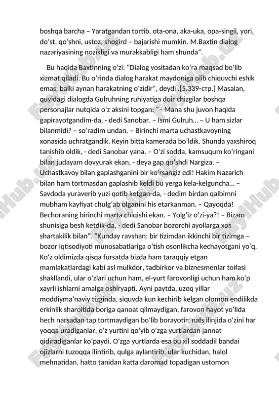 boshqa personajlar nutqida o‘z aksini topgan: “– mana shu juvon haqida gapirayotgandim-da, - dedi sanobar. – ismi gulruh… – u ham sizlar bilanmidi? – so‘radim undan. – birinchi marta uchastkavoyning xonasida uchratgandik. keyin bitta kamerada bo‘ldik. shunda yaxshiroq tanishib oldik, - dedi sanobar yana. – o‘zi sodda, kamsuqum ko‘ringani bilan judayam dovyurak ekan, - deya gap qo‘shdi nargiza. – uchastkavoy bilan gaplashganini bir ko‘rsangiz edi! hakim nazarich bilan ham tortmasdan gaplashib keldi bu yerga kela-kelguncha… – savdoda yuraverib yuzi qotib ketgan-da, - dedim birdan qalbimni mubham kayfiyat chulg‘ab olganini his etarkanman. – qayoqda! bechoraning birinchi marta chiqishi ekan. – yolg‘iz o‘zi-ya?! – bizam shunisiga besh ketdik-da, - dedi sanobar bozorchi ayollarga xos shartakilik bilan”. “kunday ravshan: bir tizimdan ikkinchi bir tizimga – bozor iqtisodiyoti munosabatlariga o‘tish osonlikcha kechayotgani yo‘q. ko‘z oldimizda qisqa fursatda bizda ham taraqqiy etgan mamlakatlardagi kabi asl mulkdor, tadbirkor va biznesmenlar toifasi shakllandi, ular o‘zlari uchun ham, …