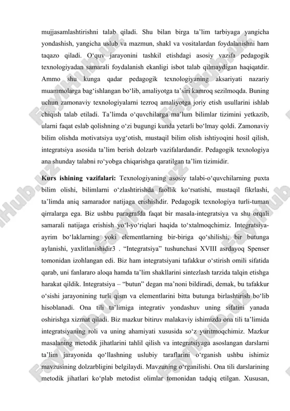 kurs ishining predmeti. ona tilini o‘qitishda integrativ yondashuvning mazmuni, usullari hamda uslubiy tavsiyalar. kurs ishining amaliy ahamiyati. ushbu tadqiqotda berilgan ilmiy ma’lumotlardan oliy ta’lim muassasasining filologiya fakultetida tahsil oluvchi talabalar, o‘zbek tili va uni o‘qitish metodikasi fani o‘qituvchilari, umumiy o‘rta ta’lim tizimidagi pedagoglar foydalanishlari mumkin. kurs ishining tuzilishi: kirish qismi, 2 bob , 4 bo’lim, xulosa va foydalanilgan adabiyotlardan tuzilgan 1.bob.boshlang’ich sinflarda ona tilini o’qitishning mazmuni va vazifalari 1.1.boshlang’ich sinf ona tili darslarida o’quvchilarga grammatik tushunchalarni o’rgatishning maqsad va vazifalari. ta’lim jarayoni va uning rivojlanishi uchun so‘nggi yillarda juda katta e’tibor qaratilayotganligi barchamizga ayon. davlatimiz rahbari tomonidan olib borilayotgan islohotlardan ham buni anglash qiyin emas. har bir millat o‘z tili, o‘z madaniyatiga chuqur hurmatda bo‘lishi, uni kelajak avlodlarga boyitib, meros qilib qoldirishi lozim. o‘z ona tilida fikrini erkin bayon qilib, til boyliklaridan unumli foydalangan holda grammatik tushunchalarni ham o‘rgangan o‘quvchi boshqa tillarni ham tez va oson o‘rganadi. oʻquvchining mustaqil faoliyatini …