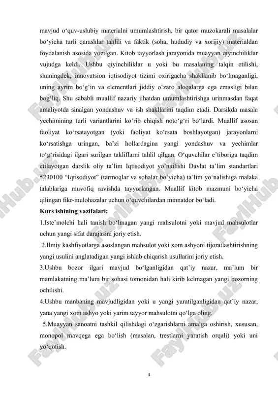 s iqtisodchisi n.d.kondratyev dastlab iqtisodiy muhitning uzoq to‘lqinlari muammosiga qiziqib qoldi va ular doirasida innovatsion jarayonlarni tadqiq qildi. n.d.kondratyev siklli inqirozlarni endogen xarakterga ega bo‘lgan uzoq to‘lqinlar o‘rtasida doimiy bog‘liqlik borligini taklif qildi va keyinchalik isbotlab beradi. n.d.kondratyev birinchi bo‘lib uzoq to‘lqinlar qonunlari va iqtisodiyotning ish to‘lqinlari sikllari ta’sirining butun tizim ta’siriga ko‘ra iqtisodiyot harakatining ob’ektiv mohiyatini ko‘rsatdi [5.11]. torshteyn veblen 1915-yilda mamlakatlarning iqtisodiy nisbiy holatini taqqosladi va dastlabki sanoat yutuqlari bilan bog‘liq kamchiliklarni tahlil qildi [5.11] n.d.kondratyev nazariyasining asosini ilmiy-texnik taraqqiyotning shakllari nuqtai nazaridan, barcha zamonaviy 6 innovatsion konsepsiyalarning asoschisi hisoblangan avstriyalik iqtisodchi j. shumpeterning uzoq to‘lqinlarning innovatsion nazariyasi tashkil qiladi. ijtimoiy fanlarning dastlabki davrlarida u iqtisodiy, sotsiologik va tarixiy g‘oyalarni birlashtirib, uzoq muddatli iqtisodiy va ijtimoiy o‘zgarishlarni o‘rganishda yuqori darajadagi o‘ziga xos yondashuvni yaratdi hamda innovatsiyalarning hal qiluvchi roli va unga ta’sir etuvchi omillariga e’tibor qaratdi. shunday qilib, u o‘zini o‘sha paytlarda paydo bo‘lgan neoklassika maktabidan uzoqlashtirdi. chunki …