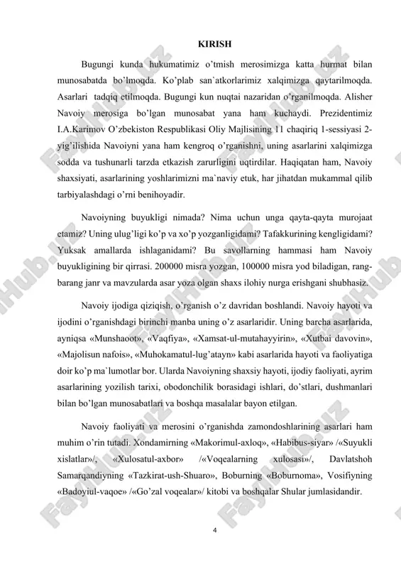 zoh, muhokama maqolning mazmuni anglanadi, hayotiy ahamiyati tushuniladi 15 daqiqa 4. mustahkamlash o‘quvchilar guruhlarga bo‘linadi va har bir guruh g‘azaldagi mavzularni tahlil qiladi. - guruhlar o‘z natijalarini taqdim qiladi. savollarga javob beradi, rollarni o‘ynaydi savol-javob, rolli o‘yin o‘z fikrini mustaqil ifoda qiladi, ijtimoiy-muloqot ko‘nikmalari rivojlanadi 15 daqiqa 5. yakuniy bosqich xulosa qiladi, baholaydi, uyga vazifa beradi eshitadi, uyga vazifani yozib oladi tushuntirish, rag‘batlantirish dars mazmuni umumlashtiriladi, mustaqil fikrlashga yo‘naltiriladi 10 daqiqa a l i s h e r n a v o i y (1441 - 1501) · ulug’ o’zbek shoiri, mutafakkiri va davlat arbobi. g’arbda chig’atoy adabiyotining buyuk vakili deb qaraladi, sharqda “nizomi millati va d-din” (din va millatning nizomi) unvoni bilan ulug’lanadi. hayot yo’li asl ismi nizomiddin mir alisher. u hirotda tug’ilib, shu yerda umrining asosiy qismini o’tkazgan. navoiyning otasi g’iyosiddin bahodir temuriylar xonadoniga yaqin bo’lgan. she’r zavqi va iste’dodi erta uyg’ongan. bolalikdayoq farididdin attorning “mantiqut-tayr” asarini yod …