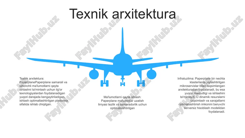 i. hamkorlik vositasi: paperplane samarali jamoaviy hamkorlikni osonlashtirish orqali loyihaning bajarilishini soddalashtiradi. u loyiha rejalari, hujjatlari va munozaralariga markaziy kirishni ta'minlaydi, real vaqtda yangilanishlarni va uzluksiz ma'lumot almashishni ta'minlaydi. amalga oshirish yo'l xaritasi: ushbu hujjat loyihani amalga oshirishning batafsil rejasini, jumladan, muddatlar, bosqichlar va bog'liqliklarni belgilaydi. u loyihaning maqsadlariga erishish va o'z vaqtida yetkazib berishni ta'minlash uchun jamoaning harakatlarini boshqaradi. savol-javob q&aa anonim ijtimoiy media ilovasi foydalanuvchilarga savollar berish, fikr almashish va qiziqishlari oʻxshash boʻlganlar bilan bogʻlanish imkonini beradi. /paperplane - foydalanuvchilarga yo'qolgan xabarlar, fotosuratlar va videolarni yuborish imkonini beruvchi mobil xabar almashish ilovasi. u o'zining maxfiylik xususiyatlari va efemerlikka urg'u berishi bilan mashhur. paperplane foydalanuvchilarga teglar bo'yicha tartiblangan fotosuratlar, videolar va fikrlarni almashish imkonini beruvchi ijtimoiy media ilovasi. u o'zining noyob interfeysi va vizual hikoya qilishga qaratilganligi bilan mashhur. 06 05 04 03 02 xulosa 01 02 xulosa: paperplane bulutga asoslangan hujjat boshqaruv dasturi boʻlib, hujjatlarni oson tashkil etish, …