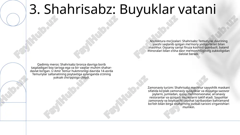 iy osiyoning boshqa yo'nalishlarini o'rganish uchun maxsus turlar taqdim etuvchi ushbu mashhur sayyohlik agentligining boy tarixi va madaniyatini his eting. unutilmas sayohatlar: amir temur davrida turizm bilan unutilmas sayohatlarga chiqing, unda sozlanishi mumkin bo'lgan marshrutlar, tajribali gidlar va mijozlarga ajoyib xizmat ko'rsatish majburiyati mavjud. 8. pomirning sirli tog'lari markaziy osiyodagi marvarid: farg'ona vodiysi: o'zining unumdor yerlari va boy tarixi bilan farg'ona vodiysi markaziy osiyodagi jonli madaniyat va qishloq xo'jaligi markazi sifatida ajralib turadi. oshpazlik nozikligi: palov: sabzavot, ziravorlar va go'shtdan tayyorlangan an'anaviy guruchli taom bo'lgan palov orqali vodiyning lazzatlarini his eting. sizning didingiz uchun bayram bo'lib, u mintaqaning pazandalik merosini aks ettiradi. tarixiy gobelen: amir temur davrida turizmi: o‘tmishga sayohat qiling va 14-asrning mashhur bosqinchisi amir temur merosi bilan tanishing. ushbu tarixiy majmuada uning hayoti, zabtlari va mintaqaning boy gobeleniga qo‘shgan hissasi ko‘rsatilgan. 9. jonli farg'ona vodiysi sog'liqni saqlash turizmi: amir temur davrida turizm shifobaxsh xususiyatlari bilan mashhur farg'ona vodiysining …