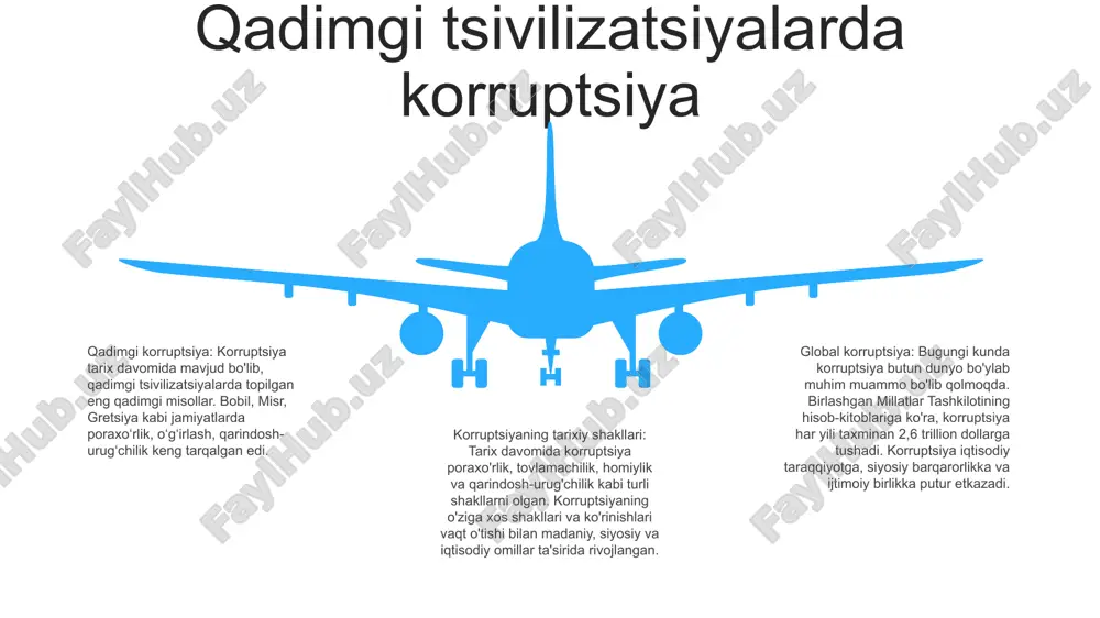 ojlanish maqsadlariga erishishga to‘sqinlik qiladi. rivojlangan mamlakatlarda korruptsiya korruptsiyaning tarixiy shakllari: tarix davomida korruptsiya poraxo'rlik va tovlamachilikdan tortib savdogarlik va tarafdorlikgacha bo'lgan turli shakllarni olgan. qadimgi tsivilizatsiyalardan tortib to zamonaviy jamiyatlargacha bu jamiyatning barcha qatlamlariga ta'sir ko'rsatadigan doimiy muammo bo'lib kelgan. korruptsiya global muammo sifatida: korruptsiya rivojlangan yoki rivojlanmagan barcha davlatlarga ta'sir qiladigan ijtimoiy kasallikdir. uning iqtisodiy, siyosiy va ijtimoiy institutlarga salbiy ta'siri demokratiya asoslarini buzadi va iqtisodiy o'sishga to'sqinlik qiladi. ijtimoiy hayotda korruptsiyaning ko'rinishlari: korruptsiya ijtimoiy hayotda turli yo'llar bilan namoyon bo'ladi, jumladan, qarindosh-urug'chilik, manfaatparastlik, hokimiyatni suiiste'mol qilish, noqonuniy boyib ketish, firibgarlik. bu korruptsion amaliyotlar institutlar va fuqarolarga bo'lgan ishonchni yo'qotadi, tengsizlikni keltirib chiqaradi va jamiyat taraqqiyotiga to'sqinlik qiladi. korruptsiyaning ijtimoiy hayotga ta'siri ijtimoiy tartibning buzilishi: shaxslarga huquqiy normalar va qoidalarni chetlab o'tishga imkon berish orqali korruptsiya qonun ustuvorligini buzadi va qonunsizlik tuyg'usini kuchaytiradi, bu esa jinoyatchilik va tartibsizliklarning kuchayishiga olib keladi. ijtimoiy hamjihatlikning zaiflashishi: korruptsiya jamiyatlarni bo'lib, turli …