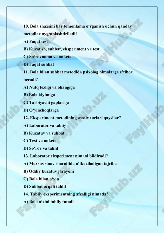 bolalar psixologiyasi test savollari - Page 4