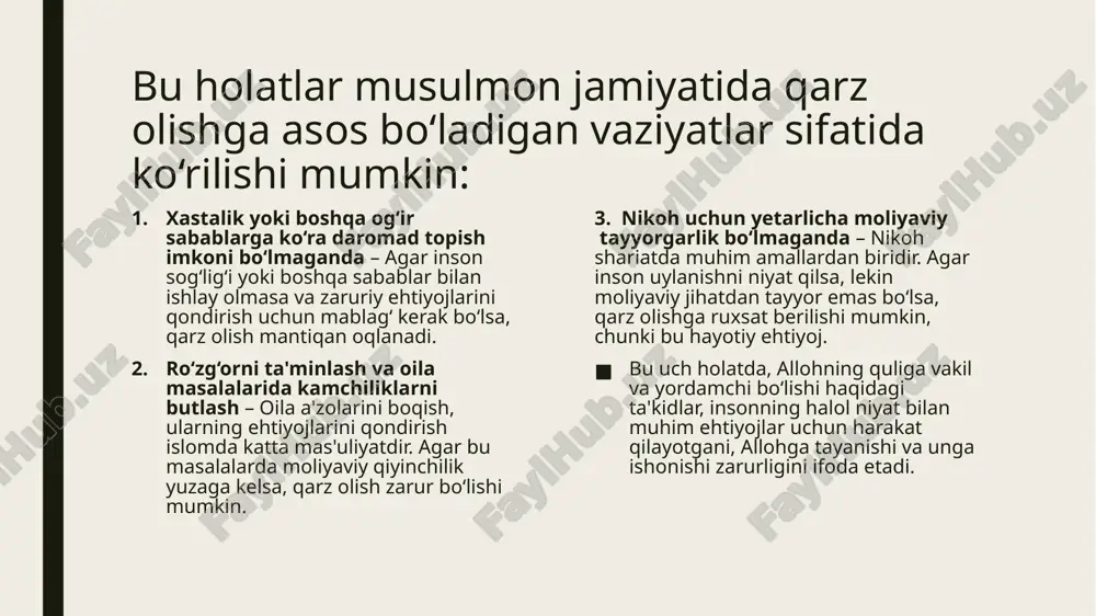 , savob umidida, evazsiz va ixtiyoriy tarzda amalga oshiriladigan amaldir. agar oriyaga berilayotgan narsadan turli xil foydalanish imkoniyati mavjud bo'lsa, unda qanday usulda foydalanish kerakligi (shartlari) ko'rsatiladi. agar shartlar aniqlanmagan bo'lsa, oluvchi birinchi tanlagan foydalanish usulida foydalanishi mumkin, boshqacha tarzda emas. e’tiboringiz uchun rahmat! image1.png image2.png image3.jpeg image4.jpeg penger /docprops/thumbnail.jpeg