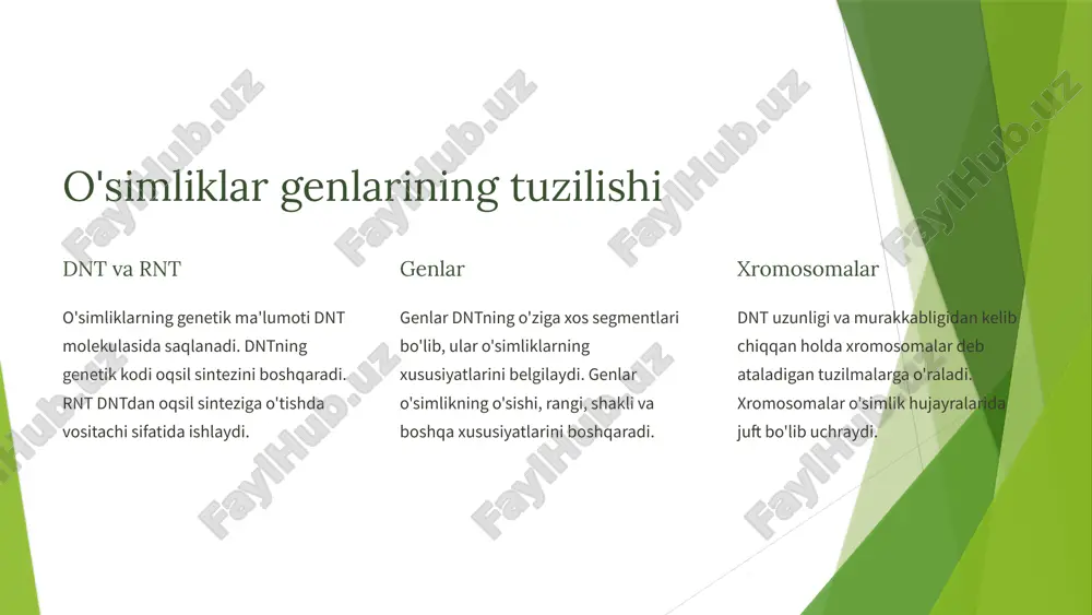 ri genetik xilma-xillikni oshirishga imkon beradi. 3 iqlim o'zgarishiga chidamlilik transgen o'simliklar iqlim o'zgarishiga chidamli bo'lishga mo'ljallangan. 12 image1.png image2.png image3.png image4.png