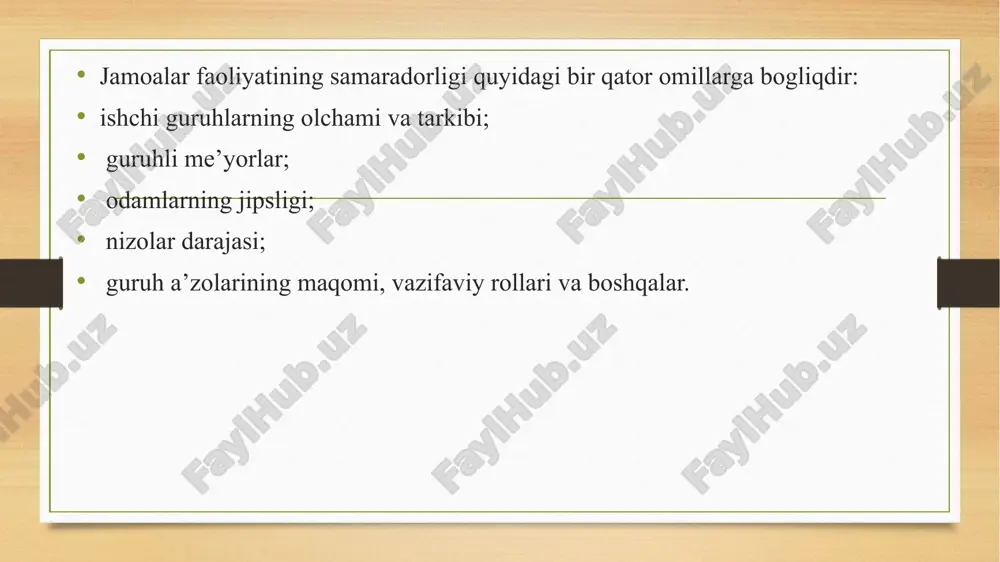 i; 1) energiya bilan almashish (yetakchi o‘zidan energiya chiqarishi va u bilan atrofdagilarga zaryad berishi haqida tasavvur tuglladi); 2) salobatli tashqi ko‘rinish (yetakchi o‘ziga jalb qiluvchi, yaxshi qaddi-qomatga ega); 3) xarakterining mustaqilligi; 4) yaxshi nutqiy qobiliyatlar (gapirishni bilishlik va o‘zaro muloqotga qobiliyat); 5) o‘zining shaxsiy xulqi bilan qoyil qoldira olishni bilish (takabburlik yoki xudbinlikning yo‘qligi); 6) o‘zini munosib va xotirjam tuta bilish (vaziyatga egalik qilishni bilish). 5. qonuniy hukmronlik. 6. resurslarga egalik qilishga asoslangan hukmronlik. 7. axborot olish va ulardan foydalanishga asoslangan hukmronlik. 8. ishontirish image5.png image6.png image7.emf image3.png image4.png /docprops/thumbnail.jpeg