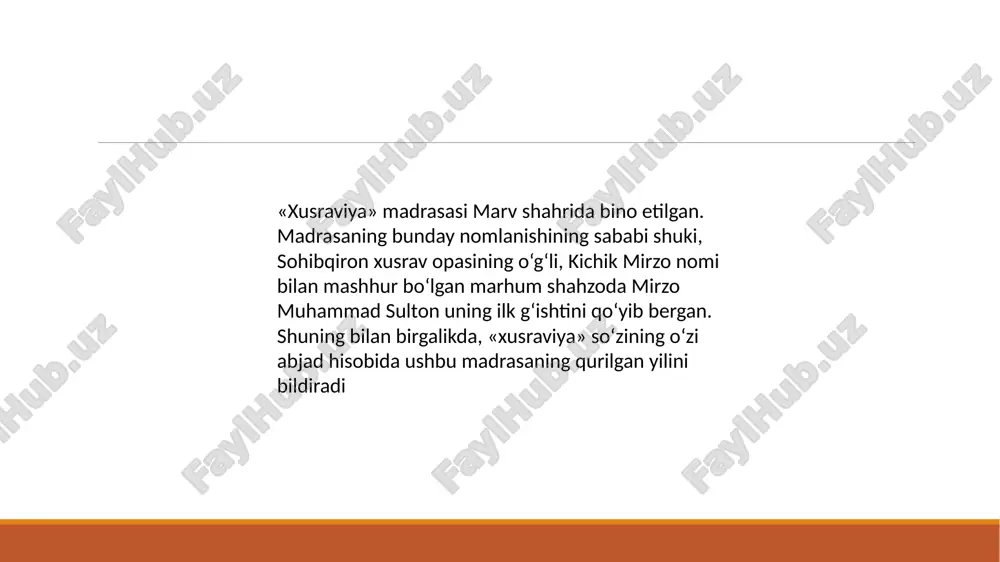atda keltirilgan ibratli fikrni toping. a) kimgaki, tangridan rahm-shafqat yetar ekan, u o‘zgalarning ahvolidan tajriba va ibrat oladi. b) agar qilmadi el himoyat sanga, o‘zungdin keraktur shikoyat sanga. c) birovkim erur rostliqdin yiroq, aningdek kishi bo‘lmag‘on yaxshiroq. d) vatan tarkini bir nafas aylama, yana ranji g‘urbat havas aylama. mavzuga doir test 10. «saddi iskandariy» dostoni qahramoni arastuning otasi kim? a)jomasp b) naqumohis c)faylaqus d) suqrot mavzuga doir test 11.«saddi iskandariy» dostonida iskandar taxtga o‘tirgan davrda rum ahli kimning qo‘l ostida edi? a) doroning b) faylaqusning c) malluning d) naqumohisning mavzuga doir test 12. «saddi iskandariy» dostonida iskandar jang paytida o‘ng yonida kimlar bilan tasvirlangan? a) yosh bolalar bilan b) harbiy rahbarlar bilan c) go‘zallar bilan d) ilm – kamolot egalari bilan mavzuga doir test 13. «saddi iskandariy» dostonida iskardar bilan kimning o‘rtasida sulh va omonlik paydo bo‘ladi? a) kashmir shohi b) hind royi c) chin xoqoni d) xuroson shohi mavzuga …