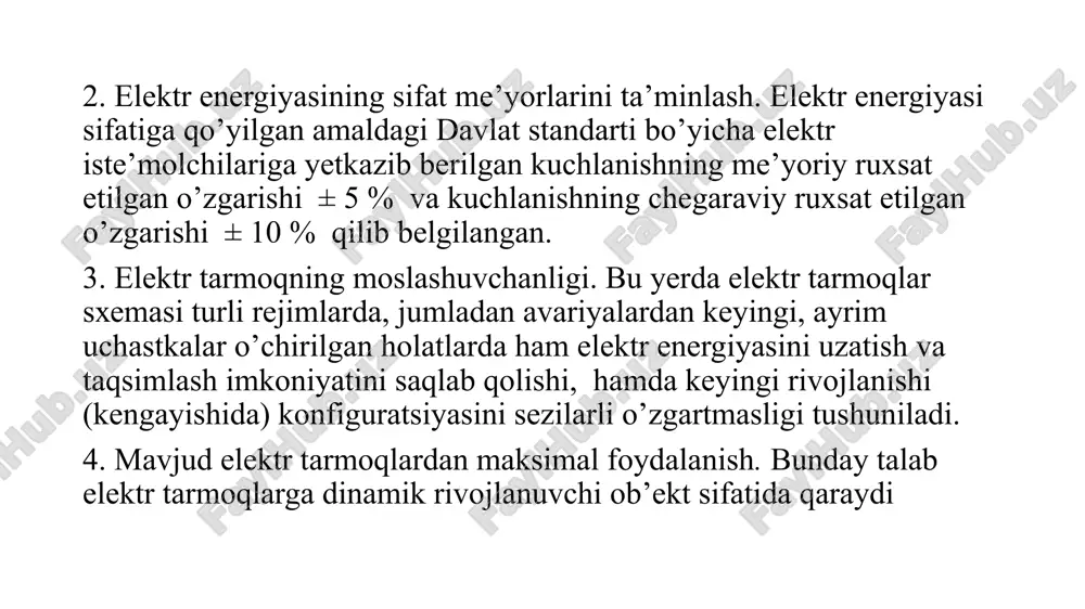 moqlarda bitta liniyaga bitta podstantsiya ulanishi mumkin (1.5, a-rasm), bir necha podstantsiyalar bo’laklanib ulanishi mumkin (1.5, b-rasm), yoki har bir podstantsiyaga liniya kiritib ulanishi mumkin (1.5, v-rasm). podstantsiyaning ulanish usuli uning elektr ulanish semasini, kommutatsion apparatlarini va boshqa elektrotexnik qurilmalarini va oxir oqibat ekspluatatsiyadagi qulayligi va texnik –iqtisodiy ko’rsatkichlarini belgilaydi. yuklama ortishi bilan rezerv liniya qisman va to’liq o’rnatiladi. o’ta yuqori kuchlanishli liniyalar (220, 330, 500 kv) blokli qilib qurilishi mumkin. energosistemada elektr energiyasi uch faza ko’rinishda olinadi, masofaga uzatiladi va iste’molchiga yetkazib beriladi. uch fazali o’zgaruvchan tok qator afzalliklarga ega: transformatsiyalanadi, elektr uzatish tarmoqlar kam metall sarfi bilan ishlaydi, ya’ni birlik quvvatni masofaga uzatishda har bir faza uchun bitta sim yetarli bo’ladi uch fazali transformatorlar va elektr mashinalar sodda konstruktsiyali bo’lib, kam metall sarflaydi va ekspluatatsiyasi qulay. kompakt, yengil va xavfsiz. uch fazali sistemada quvvat isroflari bir fazali sistemaga nisbatan 30 % ga kamayadi.shu sababli uch fazali tizimlar asosiy …