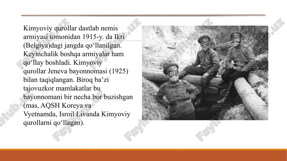 ib, qisiladi, o'pkalarning shamollashi va shishishi vujudga kelishi mumkin. bunday hollarda markaziy nerv tizimi qo'zg'olib ketadi. ammiak moddasidan zaharlangan taqdirda, zaharlanganlarni tezda, zudlik bilan toza havoga olib chiqib. qisib turgan kiyim-kechaklardan forig' etish, kislorod berish tavsiya qilinadi. ko'z shilliq qavati zararlangan paytlarda, uni yaxshilab, obdan suv bilan yuvish kerak. tuzilmalar ammiakli sharoitlar vujudga kelib chiqqan sharoitlarda, havotozalagich va himoya kiyimlarida xizmat qilishlari lozim. azot kislotasi va azot oksidlari azot kislotasidan qishloq xo'jalik maqsadlarida azotli o'g'itlar (selitra) ishlab chiqarish, bo'yoq moddalarini tayyorlash jarayonlari, metallarni bo'yash, ayrim portlovchi moddalar (piroksilin), tutunsiz yonuvchi modda (porox) va raketalarning yonilg'i moddalarini ishlab chiqarish kabi sohalarda foydalaniladi. bu birikmalar yorug'lik, chang, qizdirish va boshqa tashqi muhit omillari ta'sirida parchalanib, azotning dioksidini, -t-150°c harorat ta'sirida esa, azot oksidini hosil bo'lishiga olib keluvchi manbaa bo'lib xizmat qiladi. unutmaslik kerakki, azot kislotasi kuchli oksidlovchi moddalar qatoridan o'rin olgan. azot kislotasi aytib o'tilgan hosilalariga nisbatan, 25 %gacha zaharining kuchliligi bilan …
