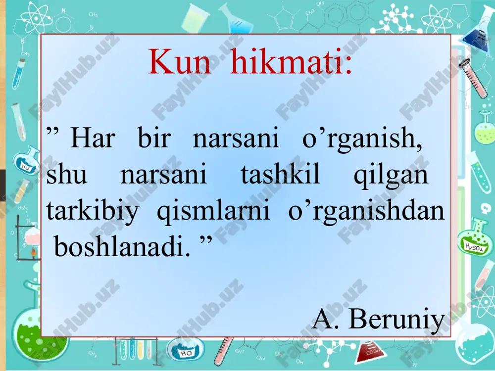 huk ch2 = ch -ch = ch2 butadiyen-1,3 suv va gazni o’tkazmaydi, elastik jihatidan tabiiy kauchukdan keyin turadi. kabel, poyabzal, turmush uchun zaruriy buyumlar ishlab chiqarishda ishlatiladi. divinil kauchuk ch2 = ch -ch = ch2 butadiyen-1,3 chidamligi va elastikligi jihatidan tabiiy kauchukdan ustun turadi.shina ishlab chiqarishda ishlatiladi izopren kauchuk ch2 = c -ch = ch2 ch3 2-metil-butadiyen-1,3 (izopren) chidamligi va elastikligi jihatidan tabiiy kauchukka o’xshaydi. shina ishlab chiqarishda ishlatiladi. xloropren kauchuk ch2 = c -ch = ch2 cl 2-xlorbutadiyen-1,3 yuqori harorat ta’siriga chidamli, benzin va moyning yonishi ta’sir etmaydi. gazni o’tkazmaydi. kabellar, benzin va neft o’tkazish uchun quvurlar tayyorlashda ishlatiladi. eng muhim sintetik kauchuklar ymbning fizik xossalari bo’kish yuqori qovushqoqlik qizdirilganda haydalmasdan parchalanish agressiv moddalar ta’siriga chidamli . suv va gazni o’tkazmaslik . o’zbekistonda ymb kimyosining asoschilari akademik x.u.usmonov rahbarligida 1951 yilda birinchi polimerlar laboratoriyasi tashkil etilgan. akademik olimlarimizdan m.a.asqarov, yu.t.toshpo’latov, s.sh. rashidova, s.s.ne’matov, t.m.mirkomilov, kimyo fanlari doktori, professorlar r.s. …