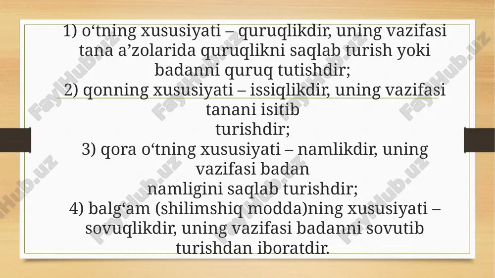 da tarkib topib, shaxsning atrofdagi voqelikka va o‘z-o‘ziga bo‘lgan munosabatida ifodalanadigan, muayyan sharoitda tipik xulq-atvor usullarini belgilab beradigan barqaror individual psixik xususiyatlar yig‘indisidir. xarakter tug‘ma, o‘zgarmaydigan xususiyat emas. u kishining hayot sharoitlariga bog‘liq holda tarkib topib, o‘zgaruvchan va tarbiyalanuvchandir. maxsus sharoitda ta’lim-tarbiya ta’sirida salbiy xarakter xususiyatlarini bartaraf qilish, ijobiy xarakter xususiyat (xislat)larine shakllantirish mumkin. distim tip – bu toifadagilar kamgap, nekbin kayfiyatli, tortinchoq bo‘lishadi. ularning aksariyati uyda o‘tirishni xohlashadi. ular ser-shovqin davralarni yoqtirmaydilar va atrofdagilar bilan kamdan kam nizoga boradilar. ularning ijobiy xislatlari: jiddiy, haqiqatgo‘y, sof vijdonli. salbiy tomonlari: sustkash, shaxsiyatparast, fikrlash doirasi tor. sikloid tip – bu toifadagilarning kayfiyati tez-tez davriy o‘zgarishi, buning oqibatida ularning atrofidagi odamlar bilan bo‘lgan muomalasi ham o‘zgarib turishi kuzatiladi. ularning kayfiyati chog‘ bo‘lganda yaxshi hamsuhbat, kayfiyati yomon bo‘lganda esa tundroq bo‘lib qoladilar. ta’sirchan tip – bu toifadagilar muomalada tortinchoq, ko‘p hollarda tund va injiq bo‘lib, yolg‘onchilikka, surbetlikka, nizoga moyildirlar. shuningdek, bunday holatlarda ular doim …