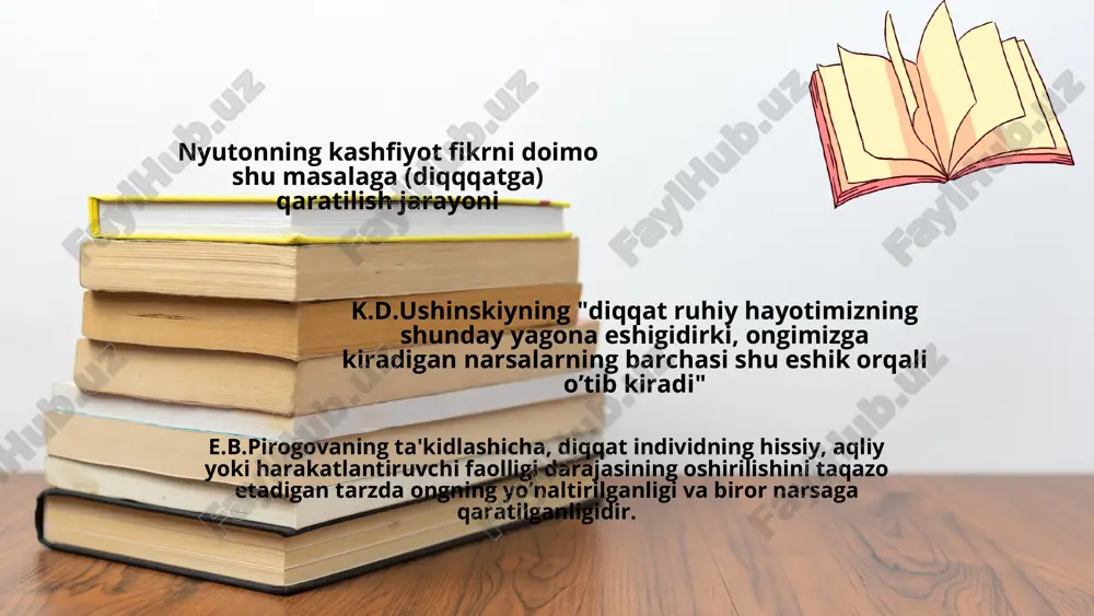 anadi. parishonxotirlikning sabablari har xildir. parishonxotirlik shaxsning barqaror xislati sifatida ixtiyoriy diqqatning sustligi ko’rsatkichi hisoblanadi va noto’g’ri tarbiya natijasi(bolaning erkalatib yuborilishi, jazolanmasdan qolishi, taassurotlarning har xilligiga odatlanish va boshqalar) bo’lishi mumkin. bu xildagi parishonxotirlikka qarshi avvalo shaxsda irodaviy sifatlarni shakllantirish yo’li bilan kurash olib borish kerak. parishonxotirlikni bola salomatligining yaxshi emasligi, nerv tizimining umuman buzilganligi bilan izohlash mumkin. parishonxotirlik haddan tashqari hissiy hayajonlanish, yoxud charchash oqibati sifatida qisqa muddatli bo’lishi ham mumkin. so’nggi holatda u ko’pincha o’qish kuni va qaftasining oxirida namoyon bo’ladi. pedagogik ish tajribasida diqqatni tarbiyalash maqsadida parishonxotirlikning barcha sabablari va xususiyatlari inobatga olinishi shart. e’tiboringiz uchun rahmat! image1.jpeg image2.jpeg image3.jpeg image4.png image5.jpeg image6.gif image7.jpeg image8.jpeg image9.png image10.svg image11.png image12.svg image13.png image14.svg image15.png image16.svg image17.jpeg image18.png image19.svg image20.png image21.png image22.jpeg image23.jpeg image24.jpeg image25.jpeg image26.png image27.svg image28.png image29.svg image30.jpeg image31.jpeg image32.jpeg image33.jpeg image34.jpeg /docprops/thumbnail.jpeg