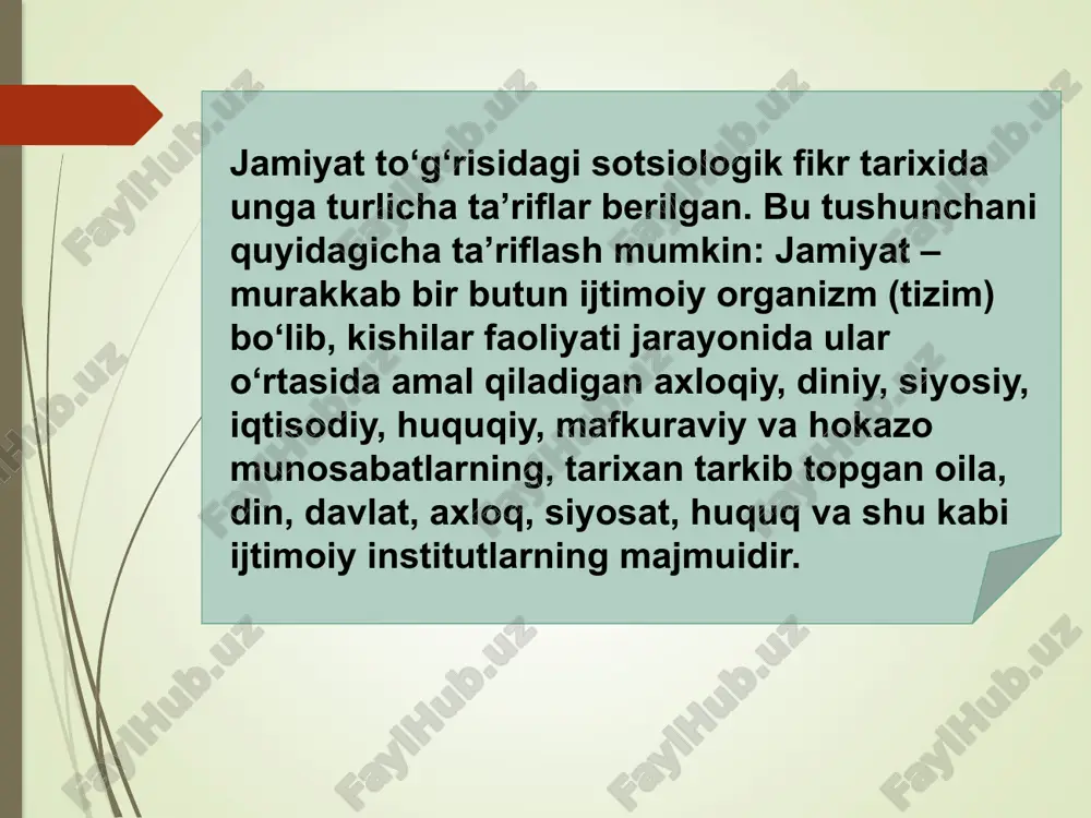 arida xizmat qiluvchi va jamiyatni boshqarish ishi bilan shug‘ullanuvchilar; b) xom-ashyo va zaruriy mahsulotlarni ishlab chiqaruvchilar; v) davlatni qo‘riqlash, uni turli tashqi hujumlardan saqlashni ta’minlaydigan harbiylar. abu rayhon beruniy birinchilardan bo‘lib sivilizatsiyalarning paydo bo‘lishida tabiiy-geografiy muhitning tutgan o‘rnini asoslashga uringan. u jamiyatni idora qilish va boshqarishning mohiyati aziyat chekkanlarning huquqlarini himoya qilish, birovlarning tinchligi yo‘lida o‘z tinchligini yo‘qotishidan iborat, deb bilgan o‘rta asrlarda yevropa ijtimoiy-falsafiy tafakkurida diniy qarashlar yetakchi mavqeni egalladi. bu davr mutafakkirlari (nominalistlar va realistlar) inson va jamiyatning qay biri oldin vujudga kelgan, degan masala atrofida bahs-munozara yuritganlar. mashhur ilohiyotchi foma akvinskiy va uning izdoshlari inson va jamiyatning paydo bo‘lishini xudoning irodasi bilan bog‘laganlar. alisher navoiy o‘z asarlarida «ideal jamiyat» qiyofasini chizgan. markaziy osiyo mutafakkirlarining jamiyat to‘g‘risidagi qarashlari keyinchalik yevropalik olimlar tomonidan yanada rivojlantirildi. tabiiyotshunoslik fanlarining ilmiy bilish metodlarini jamiyatni bilishga tatbiq etish yaxshi natijalar berishi mumkin, degan xulosaga olib keldi: jamiyat to‘g‘risidagi ilmiy nazariya - sotsiologiya fani …
