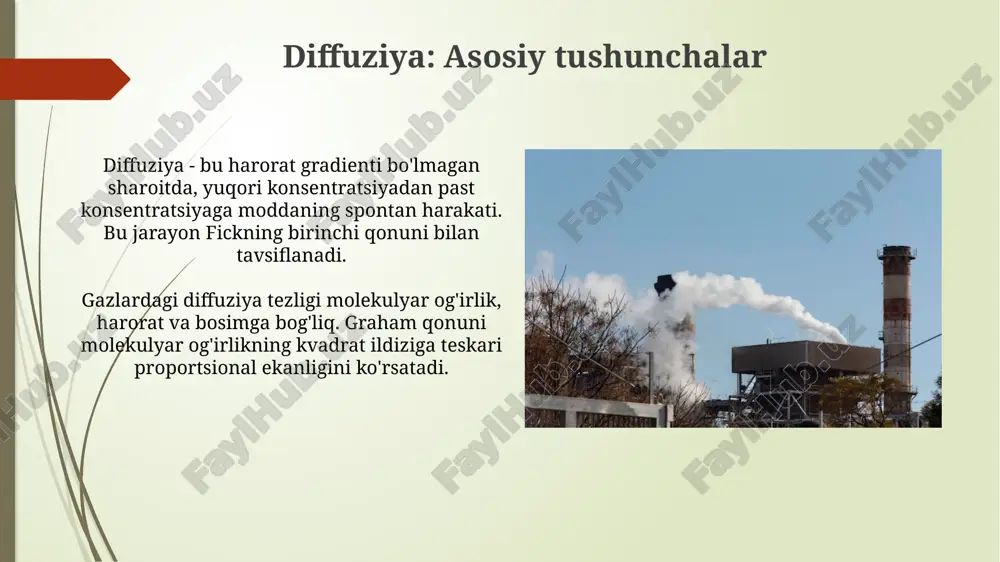 sig'imi bilan bog'liq bo'lib, temperaturaning o'zgarishi tufayli energiya uzatiladi. xulosa va kelajakdagi tadqiqotlar kelajakdagi tadqiqotlar gaz diffuziyasining murakkab geometriyadagi o'zgarishini o'rganishi va bu jarayonga 10-30 kelsiy darajasidagi haroratning ta'sirini aniqlashi lozim. issiqlik o'tkazuvchanligini yaxshilash uchun nanomateriallar (masalan, uglerod nanotubkalari) qo'shilgan yangi gaz aralashmalari ustida eksperimentlar o'tkazish kerak. taxminan 5-15 % ga. e'tiboringiz uchun rahmat image1.png image2.jpg image3.jpg image4.jpg image5.jpg image6.jpg image7.jpg image8.jpg image9.jpg image10.jpg image11.jpg image12.jpg image13.jpg image14.jpg image15.jpg