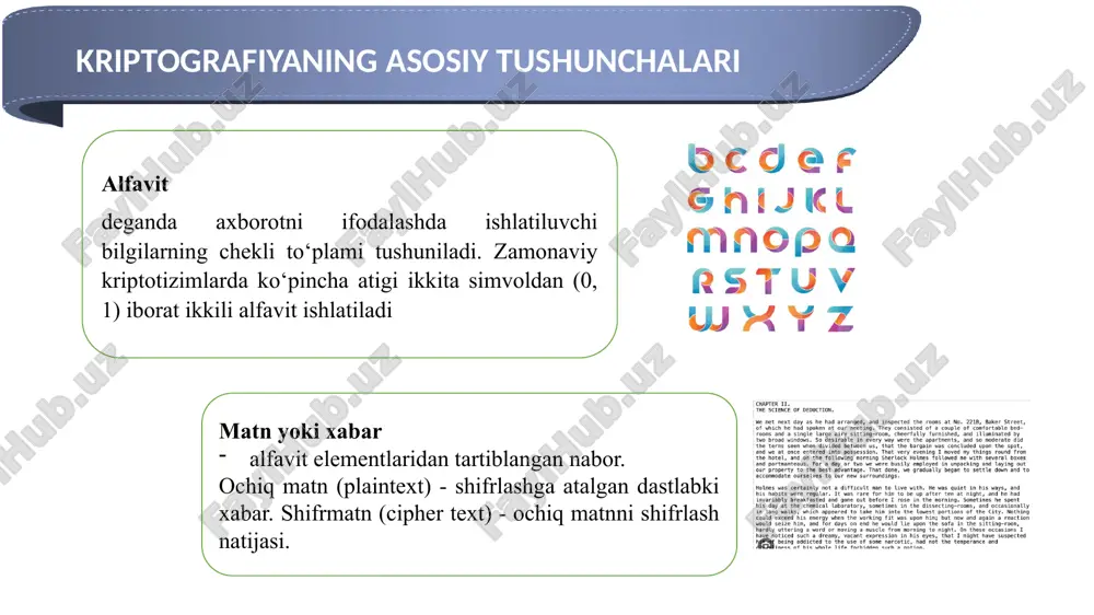 limlar ta’kidlaydilar. skitala (yunoncha σκυτάλη "tayoq" dan) - permutatsion shifrlashni amalga oshirish uchun ishlatiladigan vosita, shuningdek, qadimgi spartaning shifri sifatida kriptografiyada ham tanilgan. bu silindr va pergamentning tor lentasi bo'lib, unga spiralga o'ralgan holda xabar yozilgan. miloddan avvalgi iv asrda enes taktik tomonidan ixtiro qilingan ma'lumotni himoya qilish uchun kriptografik vosita. qurilma diametri 13-15 sm va qalinligi 1-2 sm bo'lgan teshik bo'lib, uning ichida alfavitdagi harflar soniga teng bo'lgan teshiklar bo'lgan. har bir teshikka ma'lum bir xat berilgan. diskning markazida uning atrofida ip o'ralgan g'altak bor edi. o‘rta asrda kriptografiya o'rta asrlarda kriptografiya - asosan mono alifbo shifrlari - elchilar, savdogarlar va hatto oddiy fuqarolar tomonidan keng qo'llanila boshlandi. asta-sekin, chastotali kriptanaliz texnikasi tarqalishi bilan shifrlar yanada murakkablashadi, bu esa gomofonik o'rnini bosuvchi shifrlarning, so'ngra polifalitik shifrlarning paydo bo'lishiga olib keladi. al-kindi qo'lyozmasining birinchi sahifasi chastotali kriptanaliz haqida ma'lum bo'lgan eng qadimgi eslatma meri styuart shifratori ernan kortezning gomofon o'rnini …