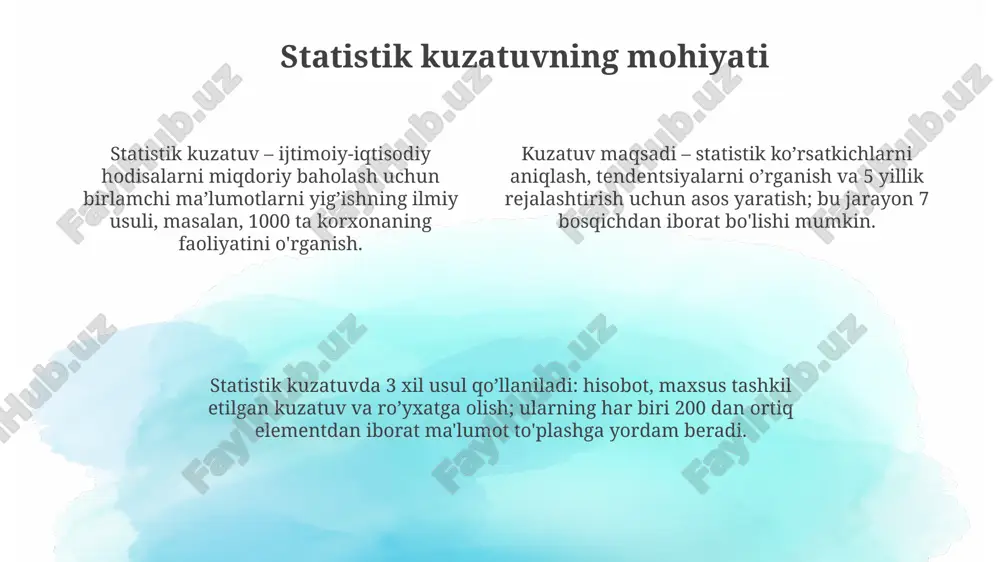 ortiq komponentlar bilan ishlashda yaxshi ajratish va boshqaruvni ta'minlaydi. algoritmlar va ma'lumotlar tuzilmalari daraxtlar ma'lumotlar tuzilmalari ierarxik ma'lumotlarni ifodalaydi, har bir tugun nol yoki undan ortiq bolalarga ega; masalan, ikkilik qidiruv daraxti o(log n) vaqt ichida 2 ga bo'linadi. algoritmlar 1-murakkablikni baholashda big o notationidan foydalanadi, bu eng yomon holatdagi ish vaqtini tavsiflaydi; masalan, o(n^2) kvadratik, o(log n) esa logarifmikdir. ma'lumotlar tuzilmalari, masalan, bog'langan ro'yxatlar, xotirada ketma-ket joylashmagan elementlarni saqlaydi, har bir element keyingi elementga ishoratni o'z ichiga oladi, 2 xil usulda. dasturlash tili va texnologiyalar python, r va sas kabi dasturlash tillari statistik ma'lumotlarni tahlil qilish uchun keng qo'llaniladi, sababi ularda 1000 dan ortiq statistik funksiyalar va kutubxonalar mavjud. big data texnologiyalari (hadoop, spark) 100 tb dan ortiq ma'lumotlarni qayta ishlash imkoniyatini beradi, bu esa statistik kuzatuv dasturlarini yaratishda katta ahamiyatga ega. ma'lumotlarni vizualizatsiya qilish vositalari (tableau, power bi) statistik kuzatuv natijalarini 10 dan ortiq turli xil grafiklar orqali …