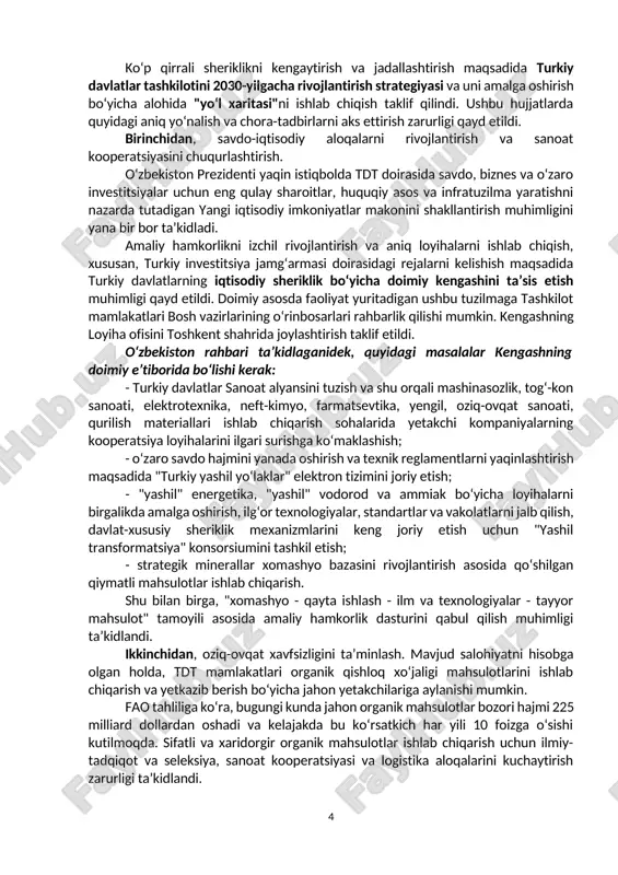 lgi yig‘ilish murakkab geosiyosiy o‘zgarishlar, dunyoda va mintaqada xavfsizlikka tahdidlar kuchayib borayotgan sharoitda o‘tayotgani ta’kidlandi. - yaqinda nyu-york shahrida bo‘lib o‘tgan birlashgan millatlar tashkiloti bosh assambleyasining yubiley sessiyasidagi jahon yetakchilarining chiqish va yondashuvlari ham zamonaviy dunyoning siyosiy va xavfsizlik arxitekturasi bo‘yicha yakdil pozitsiya yo‘qligini yana bir bor namoyon etdi, - dedi davlatimiz rahbari. shu nuqtayi nazardan, global boshqaruv tizimini chuqur isloh qilish va takomillashtirish, bmt va xavfsizlik kengashining rolini oshirish, shuningdek, xalqaro ishlarda rivojlanayotgan mamlakatlarning ovozini kuchaytirish zarurligi yana bir bor ta’kidlandi. yevroosiyo qit’asida tobora avj olayotgan, oxiri ko‘rinmayotgan mojaro va urushlar tashkilot davlatlariga salbiy ta’sir ko‘rsatayotgani qayd etildi. g‘azo sektoridagi fojia, ukraina atrofidagi vaziyat, eronning yadro dasturi muammosi, afg‘onistondagi barqarorlik masalalari jiddiy xavotir uyg‘otmoqda. o‘zbekiston rahbari jahonning qudratli davlatlarining adolatli dunyo tartibotini shakllantirish, o‘zaro ishonch va xavfsizlikni ta’minlash borasidagi intilishlari va yangi rejalarini olqishladi. global vaziyatni chuqur tahlil qilish va zarur qarorlar qabul qilish maqsadida tdt mamlakatlari tashqi siyosiy …