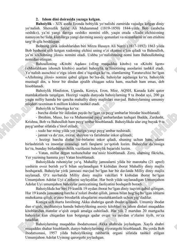 i missionerlikka sarflaganlariga qarab tashkilot iyerarxiyasida ko‘tarilib boradi. so‘nggi paytlarda iyegovochilar maktab o‘quvchilari va yoshlar orasida targ‘ibot ishlarini olib borishga intilish kuchli namoyon bo‘layotganini ta’kidlash zarur. ana shunday maqsadli faoliyat natijasida iyegovochilar soni yildan-yilga ortib bormoqda. ma’lumotlarga ko‘ra, hozirda iyegovochilar soni dunyo bo‘yicha qariyb 7 millionni tashkil etadi. ularning bosh tashkiloti tomonidan adabiyotlar nashr etish, cherkovlar faoliyatini ta’minlashga ketadigan sarf-xarajatlardan tashqari missionerlarning kundalik xarajatlariga yiliga 100 million aqsh dollariga yaqin mablag‘ sarflanadi. mormonlar. mazkur oqimga 1830 yili nyu-york (aqsh) shahrida jozef smit (1805-1844) ismli shaxs tomonidan asos solingan. smit, 1823 yilda vermont shahridagi sheron o‘rmonida kambag‘al va bechora tarafdorlariga moroni nomli bir farishtaning o‘ziga vahy olib kelganini da’vo qiladi. unga ko‘ra moroni, smitga nyu yorkdagi kumora tepaligiga ko‘milgan, qadimgi misr tilida yozilgan oltin lavhlar va ularni tarjima qilish uchun urim va thummin toshlarini keltirib bergan. jozef smit matnlarni o‘qigani va farishta yordamida tarjima qilganini e’lon qiladi va uni nashr ettiradi. …