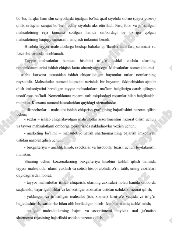 ilish uchun; · buxgalteriya – analitik hisob, svodkalar va hisobotlar tuzish uchun foydalanishi mumkin. shuning uchun korxonalarning buxgalteriya hisobini tashkil qilish tizimida tayyor mahsulotlar ularni yuklash va sotish hisobi alohida o’rin tutib, uning vazifalari quyidagilardan iborat: · tayyor mahsulotlar ishlab chiqarish, ularning zaxiralari holati hamda omborda saqlanishi, bajarilgan ishlar va ko’rsatilgan xizmatlar ustidan uzluksiz nazorat qilish; · yuklangan va jo’natilgan mahsulot (ish, xizmat) larni o’z vaqtida va to’g’ri hujjatlashtirish, xaridorlar bilan olib boriladigan hisob– kitoblarni aniq tashkil etish; · sotilgan mahsulotlarning hajmi va assortimenti boyicha mol jo’natish shartnoma rejasining bajarilishi ustidan nazorat qilish; · · sotilgan mahsulot uchun olinadigan mablag’lar summasini, mahsulot ishlab chiqarish uchun ketgan haqiqiy xarajatlarni, foyda summasini o’z vaqtida va aniq hisoblab chiqish. bu vazifalarning bajarilishi korxonaning bir tekisda ishlashi, sotish hamda ombor xo’jaligini to’g’ri tashkil qilish, xo’jalik operatsiyalarini o’z vaqtida va to’g’ri hujjatlashtirishga bog’liq. tayyor mahsulotlarni ishlab chiqarish sohasidan omborxonaga o’tkazish jarayonida quyidagi dastlabki hujjatlar: qabul …