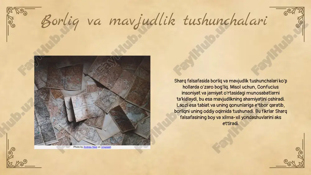 ini tushunish va tabiat bilan uyg‘unlikda yashashdan iborat. bu g‘oyalar, ayniqsa, ibn sino, farobiy va nizomiy kabi buyuk mutafakkirlar tomonidan rivojlantirilgan. ular borliq va bilish haqidagi nazariyalarida insonning aql-idroki va tajriba orqali haqiqatni anglashini ta'kidlaydilar. masalan, ibn sino o‘z asarlarida bilimning manbai sifatida tajribani ko‘rsatgan bo‘lsa, farobiy esa erkin fikrlash va muhokama jarayonlarini muhim deb hisoblagan. photo by andrew neel on unsplash gʻarb mutafakkirlarining falsafiy yondashuvlari gʻarb mutafakkirlarining o'zaro farqlari ko'pincha ularning fikr yuritish usullarida va asosiy g'oyalarida namoyon bo'ladi. masalan, platon idealizmga e'tibor qaratgan bo'lsa, aristotel realistik yondashuvni tanlagan. bilish va haqiqat tushunchalari tadqiqotchi mutafakkirlar o'rtasida turlicha tushuniladi. hegel tarixiy materializm orqali haqiqatni anglashga harakat qilgan, descartes esa shubha qilish orqali bilish jarayonini boshlaydi. fikr va fikrlash jarayonidagi yondashuvlar ham farqlidir. kanta aql va his-tuyg'ular o'rtasidagi muvozanatni ta'minlashga harakat qilsa, nietzsche esa insonning erkin fikrlashini ta'kidlaydi. photo by roman kraft on unsplash 01 02 03 turli davrlardagi qarashlar o'rtasidagi …